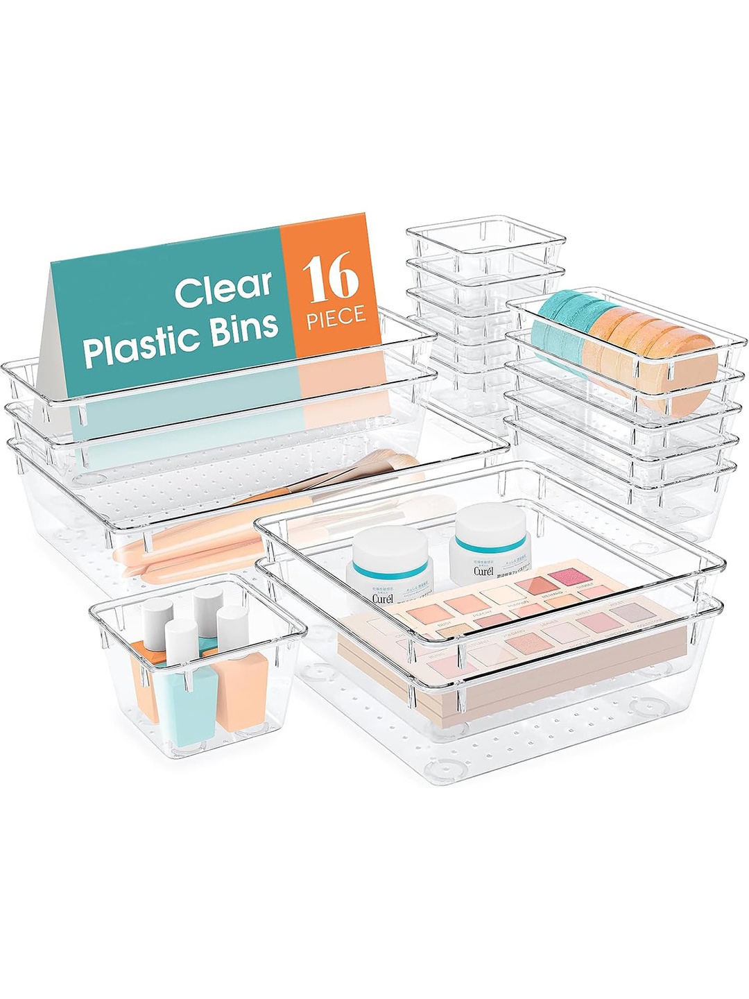 

Kuber Industries Transparent 16 Pieces Reusable Desk Organiser Organisers