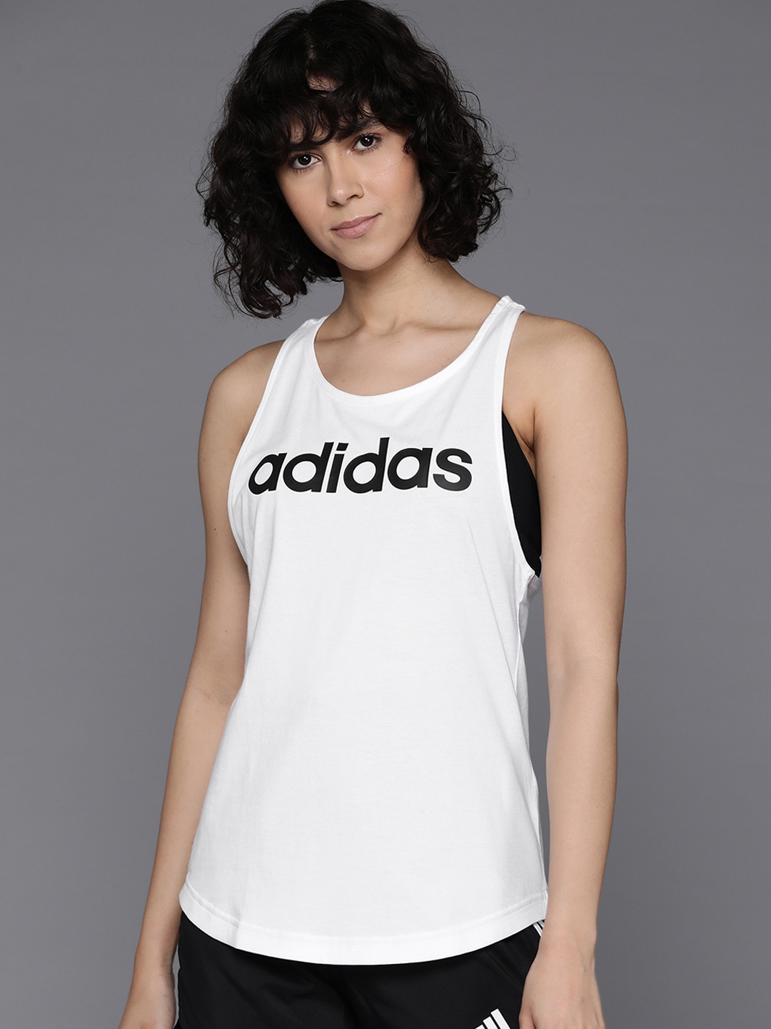 

ADIDAS Cotton Printed Racerback Tank Top, White