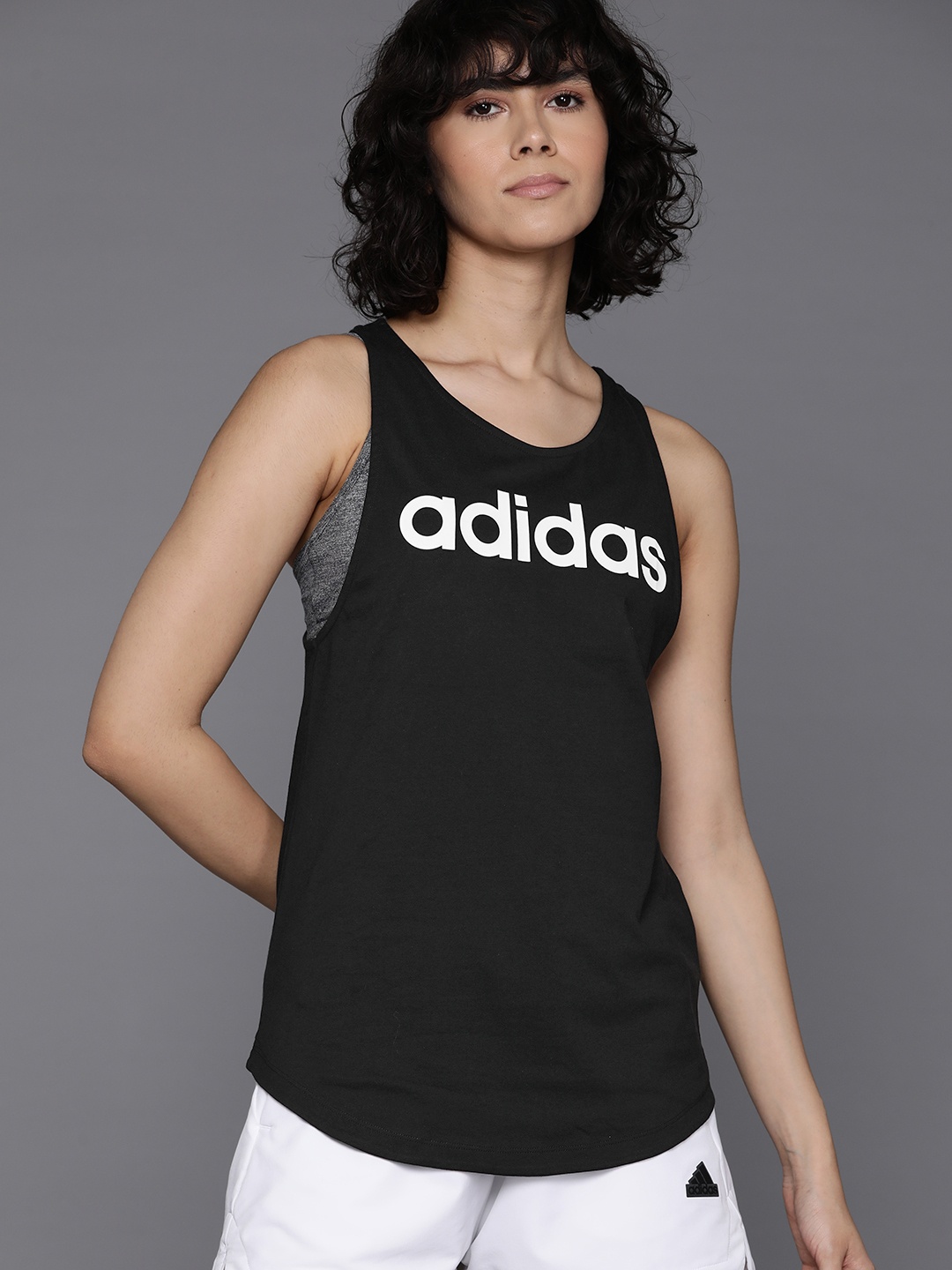 

ADIDAS Cotton Printed Racerback Tank Top, Black