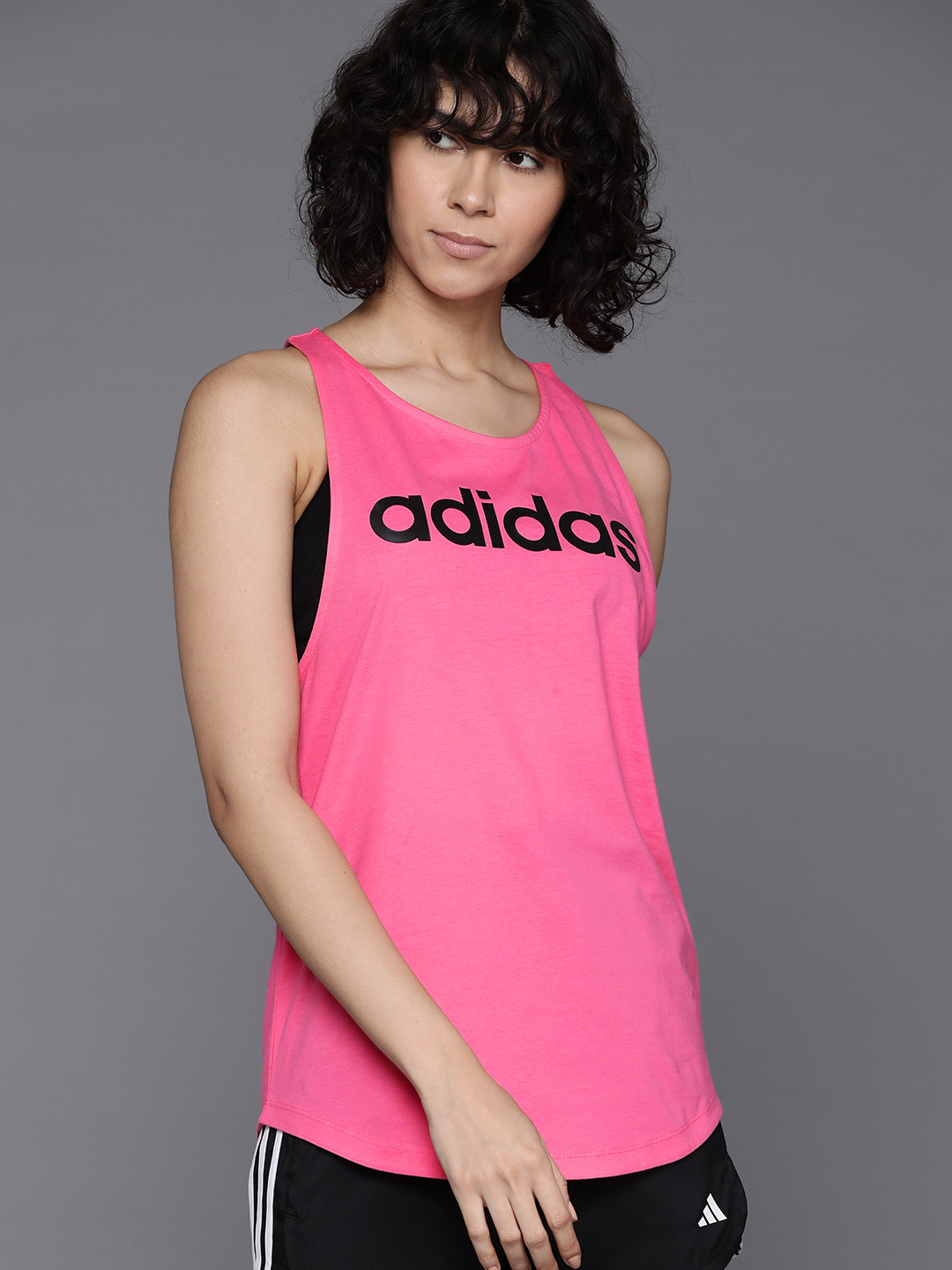 

ADIDAS Cotton Printed Racerback Tank Top, Pink
