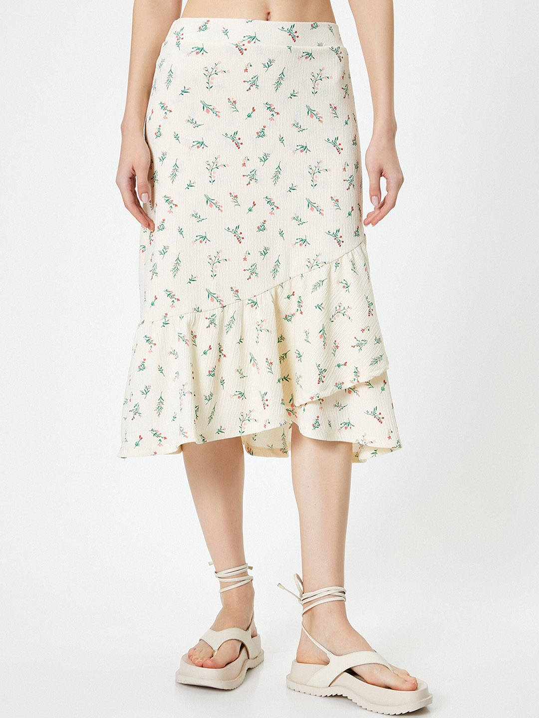 

Koton Floral Printed A-Line Midi Skirt, Off white