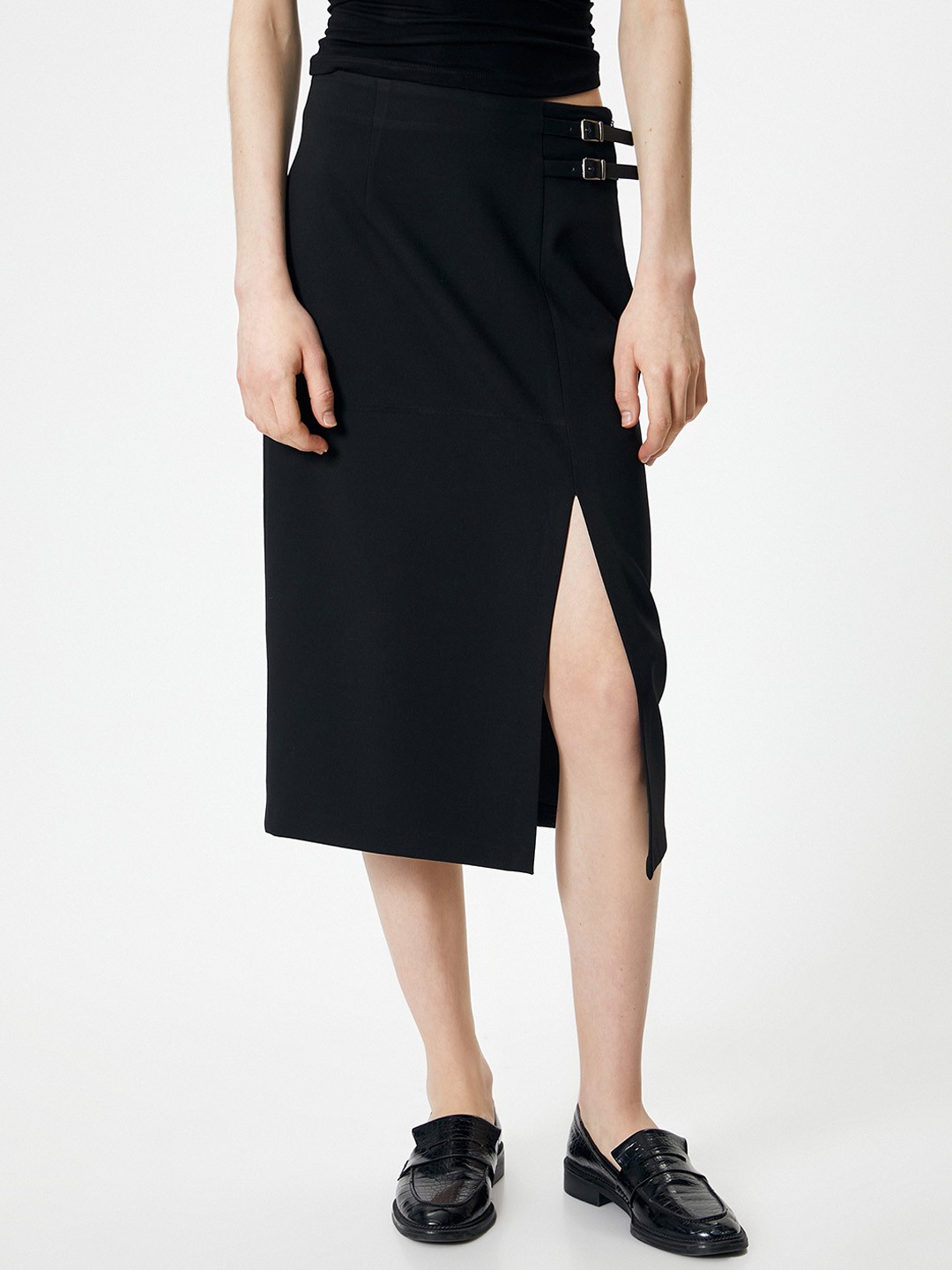 

Koton Front Slit A-line Midi Skirts, Black