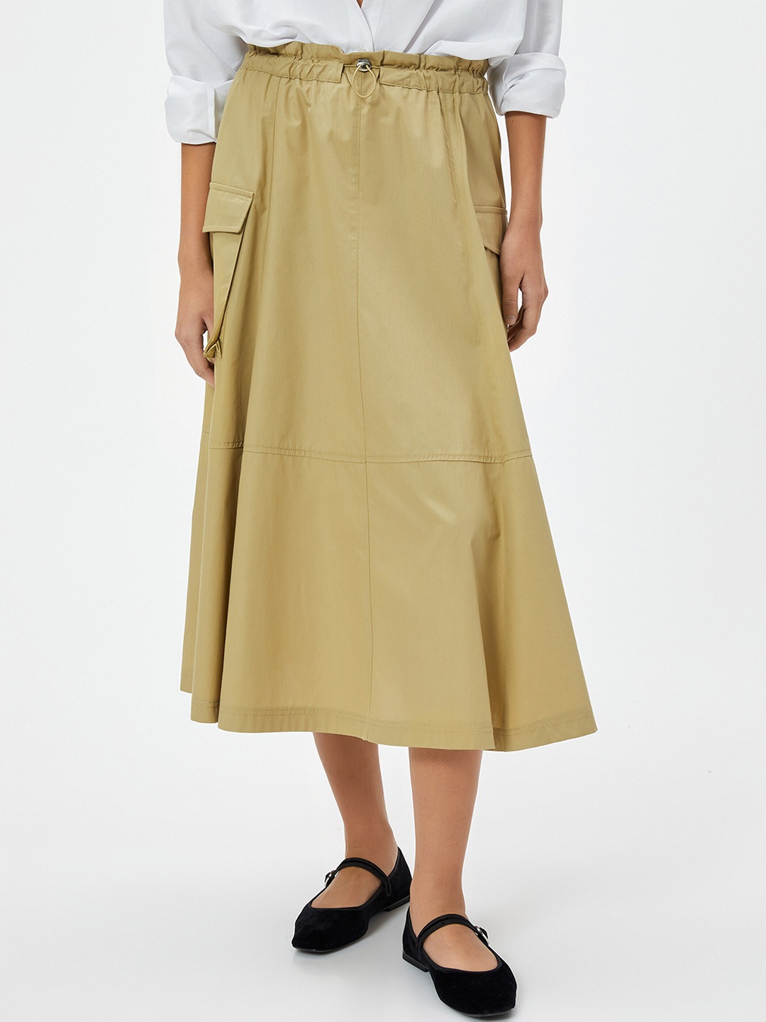 

Koton Pure Cotton Flared A-Line Skirts, Khaki