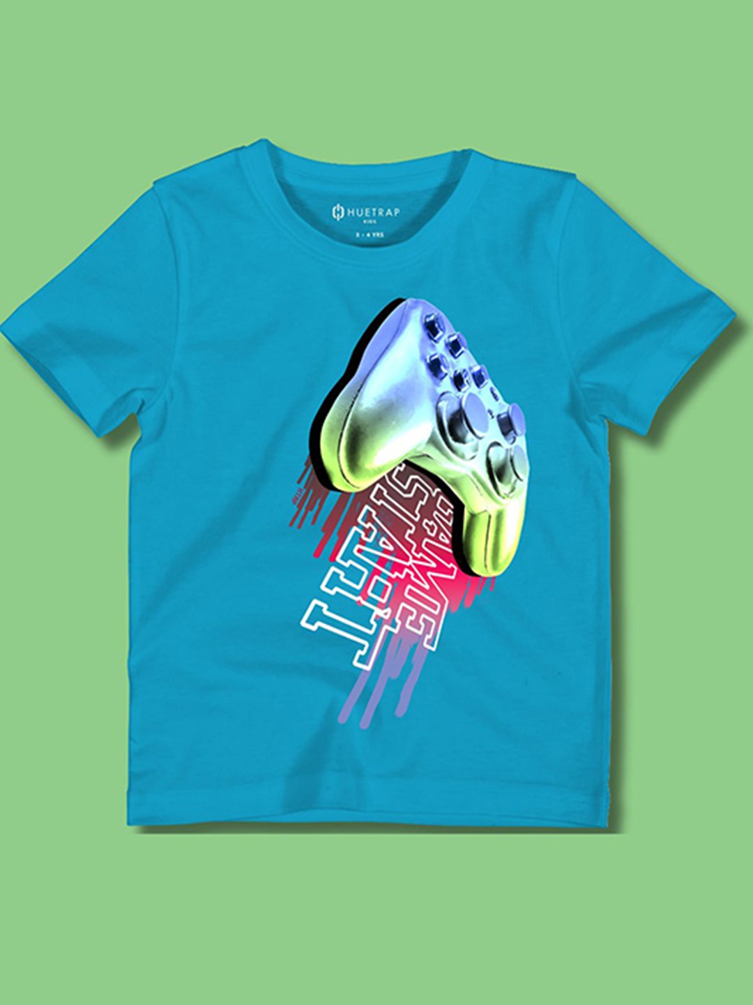 

Huetrap Boys Graphic Printed Pure Cotton T-shirt, Turquoise blue