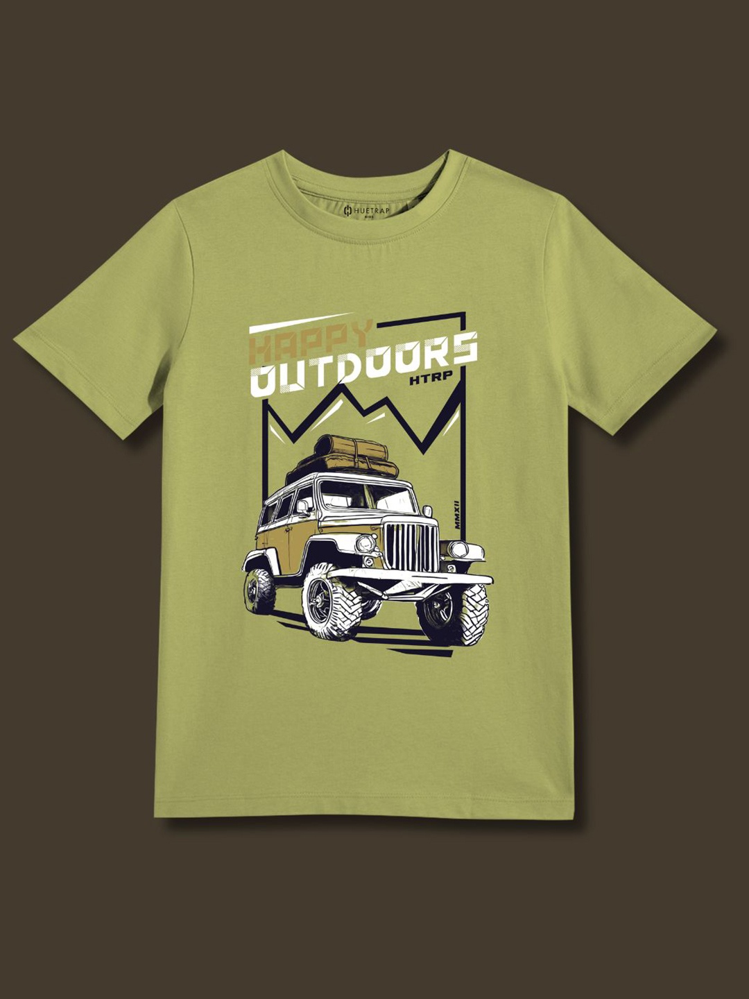 Huetrap Boys Typography Printed Applique T-shirt, Olive