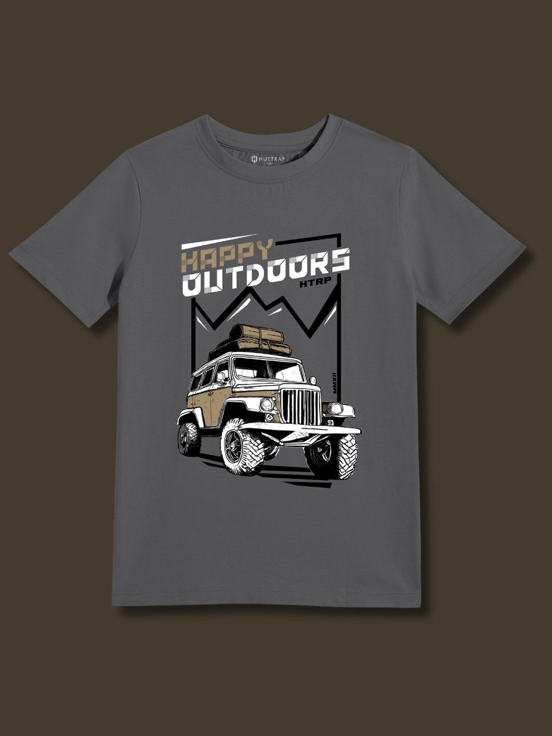

Huetrap Boys Biker Printed Applique T-shirt, Charcoal