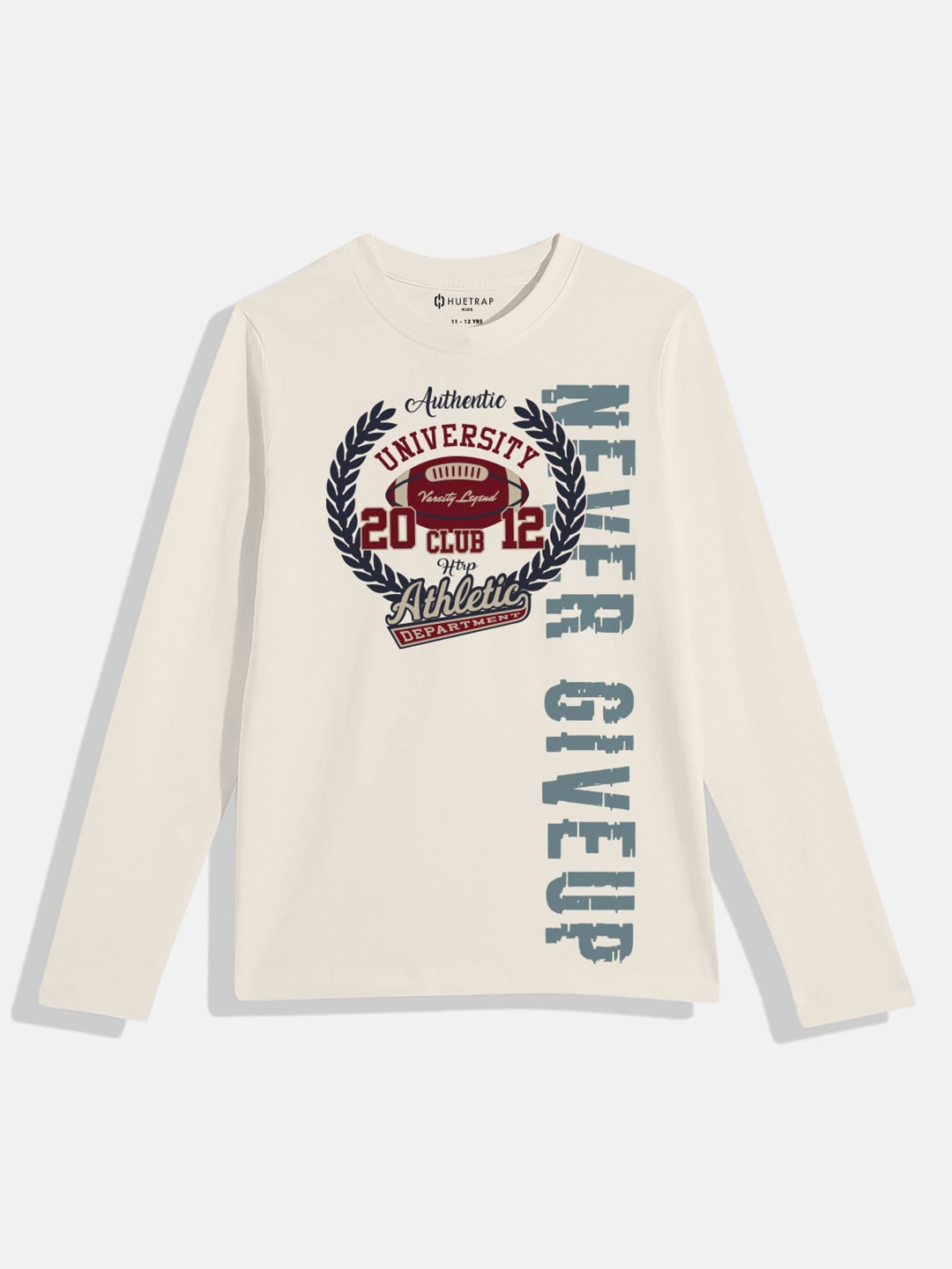 Huetrap Boys Typography Printed Applique T-shirt, Off white