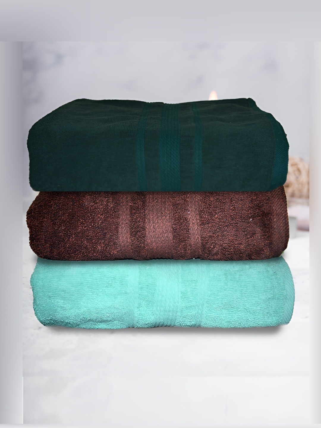 

Athom Living Green & Brown 3 Pieces Terry Cotton 500 GSM Bath Towels