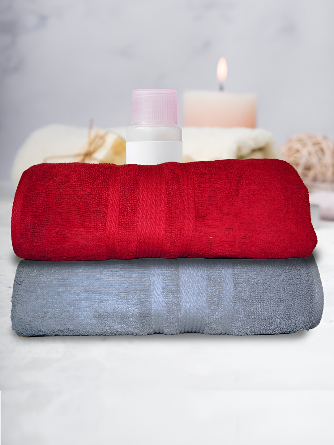 

Athom Living Red & Grey 2 Pieces Cotton 500 GSM Bath Towels