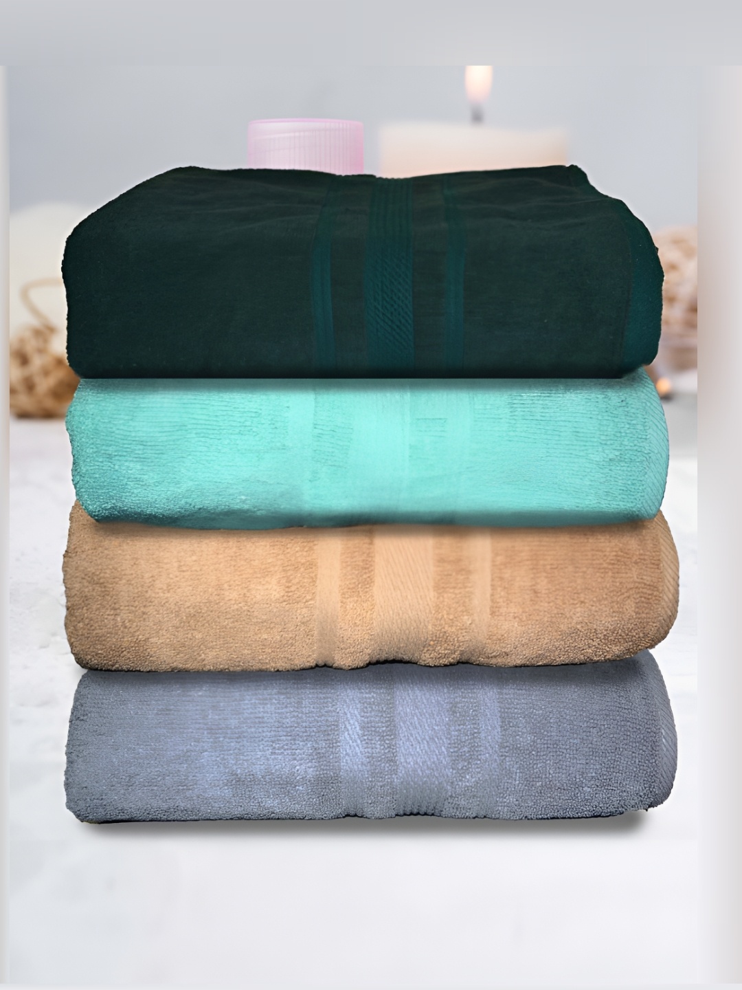 

Athom Living Green & Sea Green 4 Pieces Terry Cotton 500 GSM Bath Towels