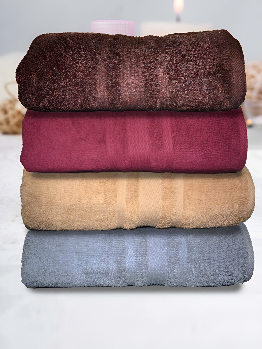 

Athom Living Beige & Maroon 4 Pieces Terry Cotton 500 GSM Bath Towels