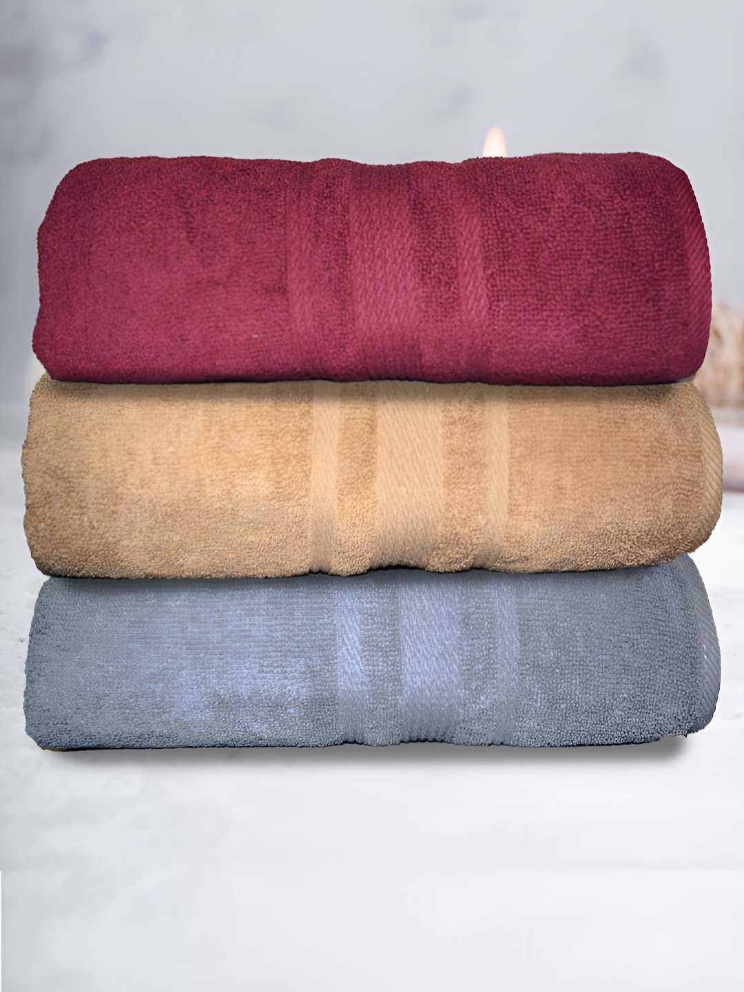 

Athom Living Beige & Maroon 3 Pieces Terry Cotton 500 GSM Bath Towels
