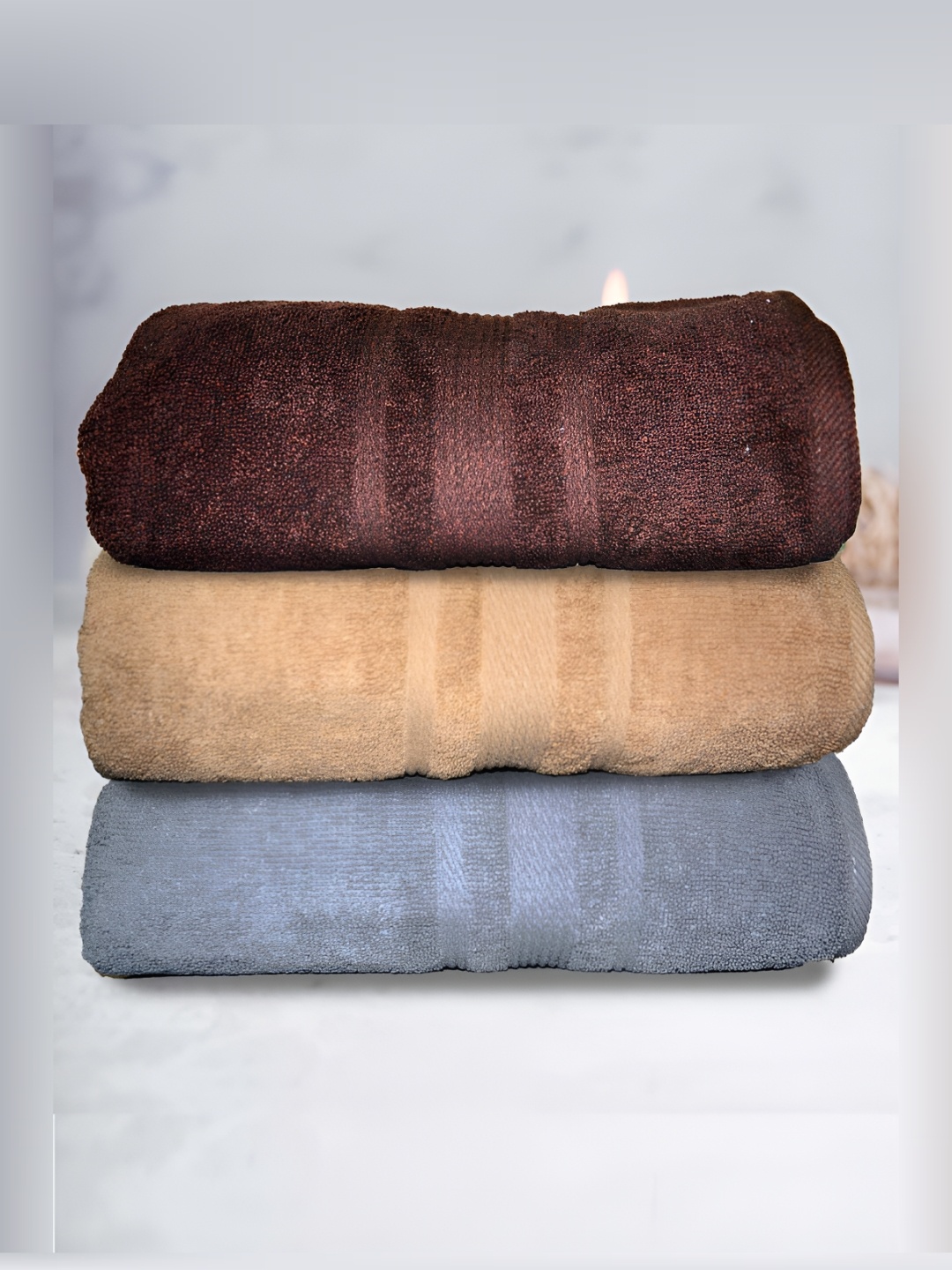 

Athom Living Beige & Grey 3 Pieces Terry Cotton 500 GSM Bath Towels