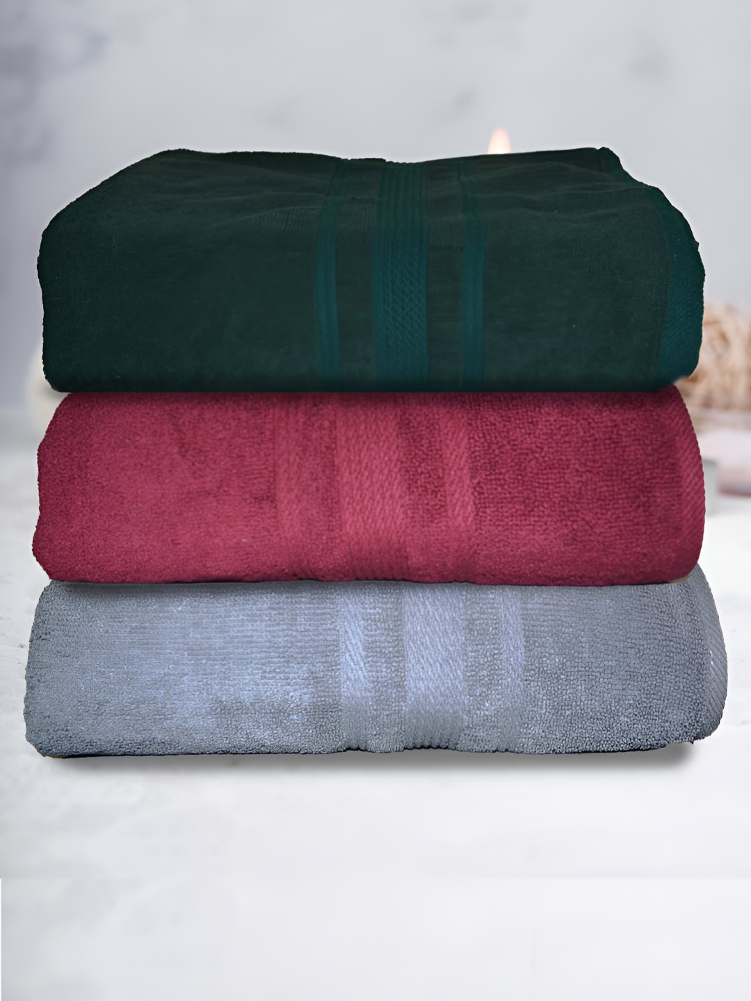 

Athom Living Grey & Maroon 3 Pieces Terry Cotton 500 GSM Bath Towels