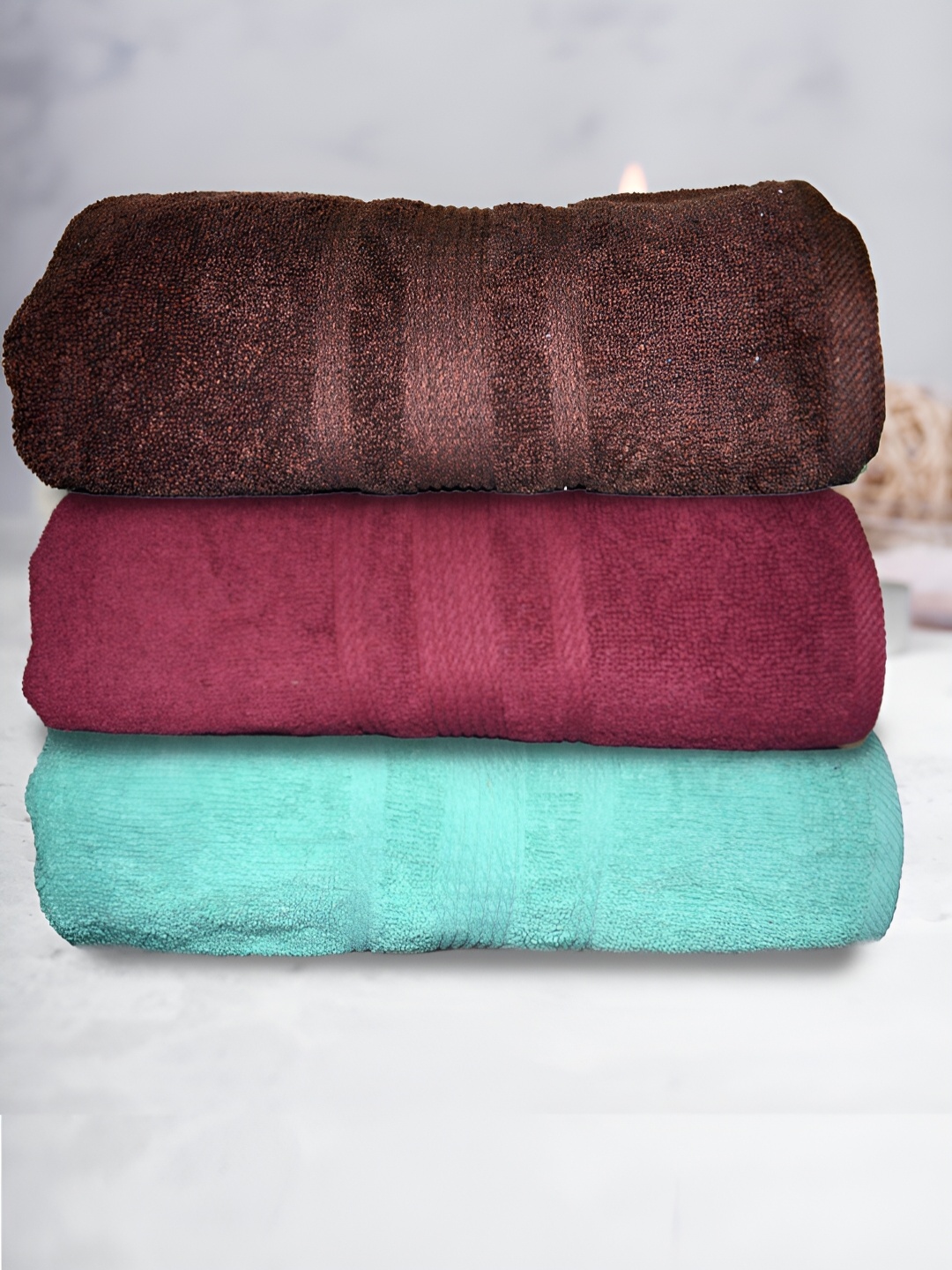 

Athom Living Brown & Maroon 3 Pieces Terry Cotton 500 GSM Bath Towels