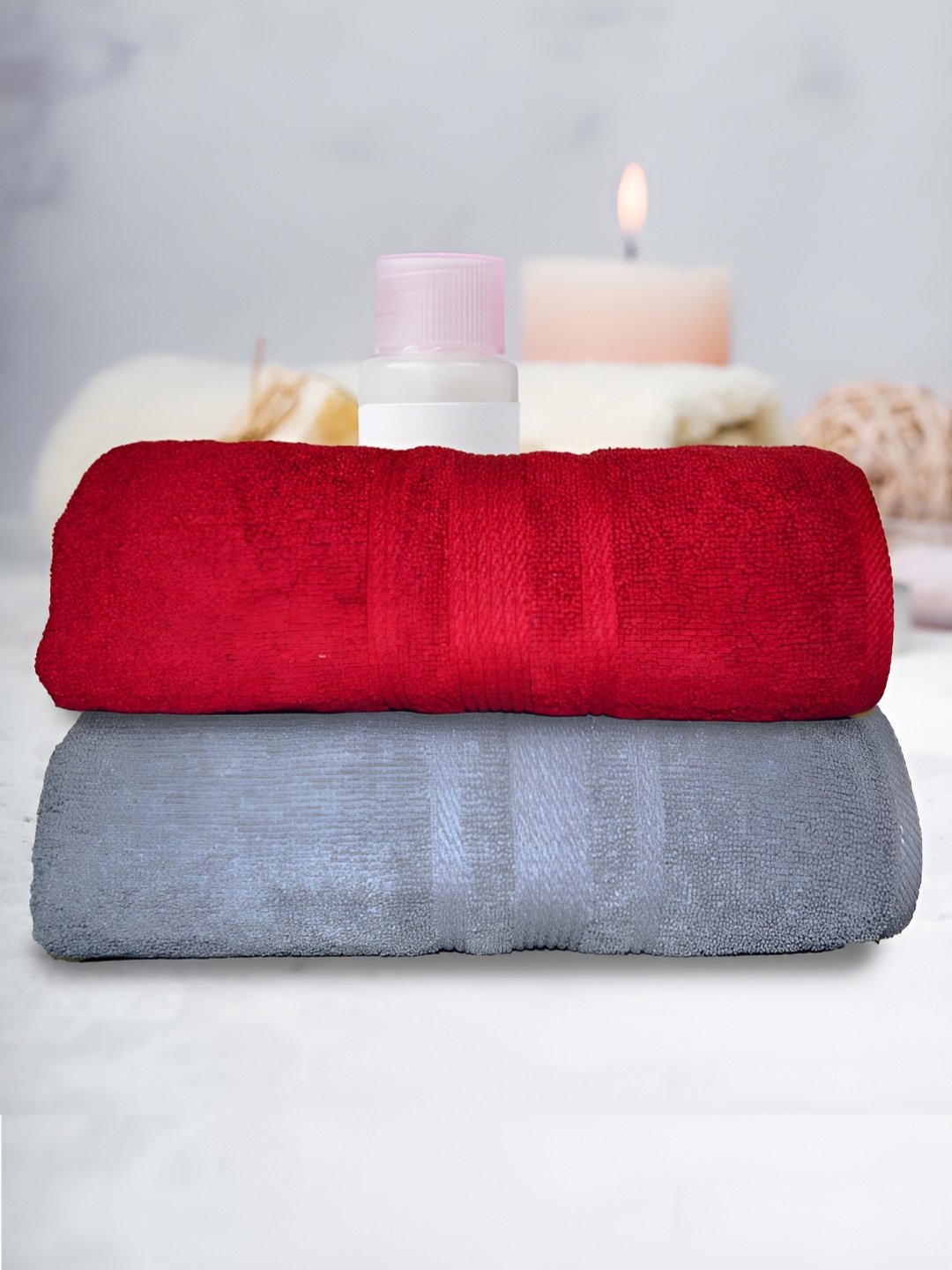 

Athom Living Red & Grey 2 Pieces Terry Cotton 500 GSM Bath Towels