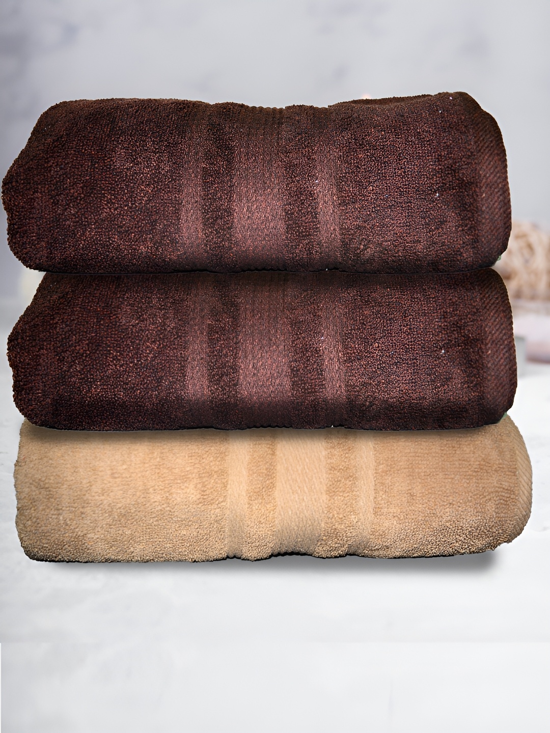 

Athom Living Brown & Beige 3 Pieces Terry Cotton 500 GSM Bath Towels