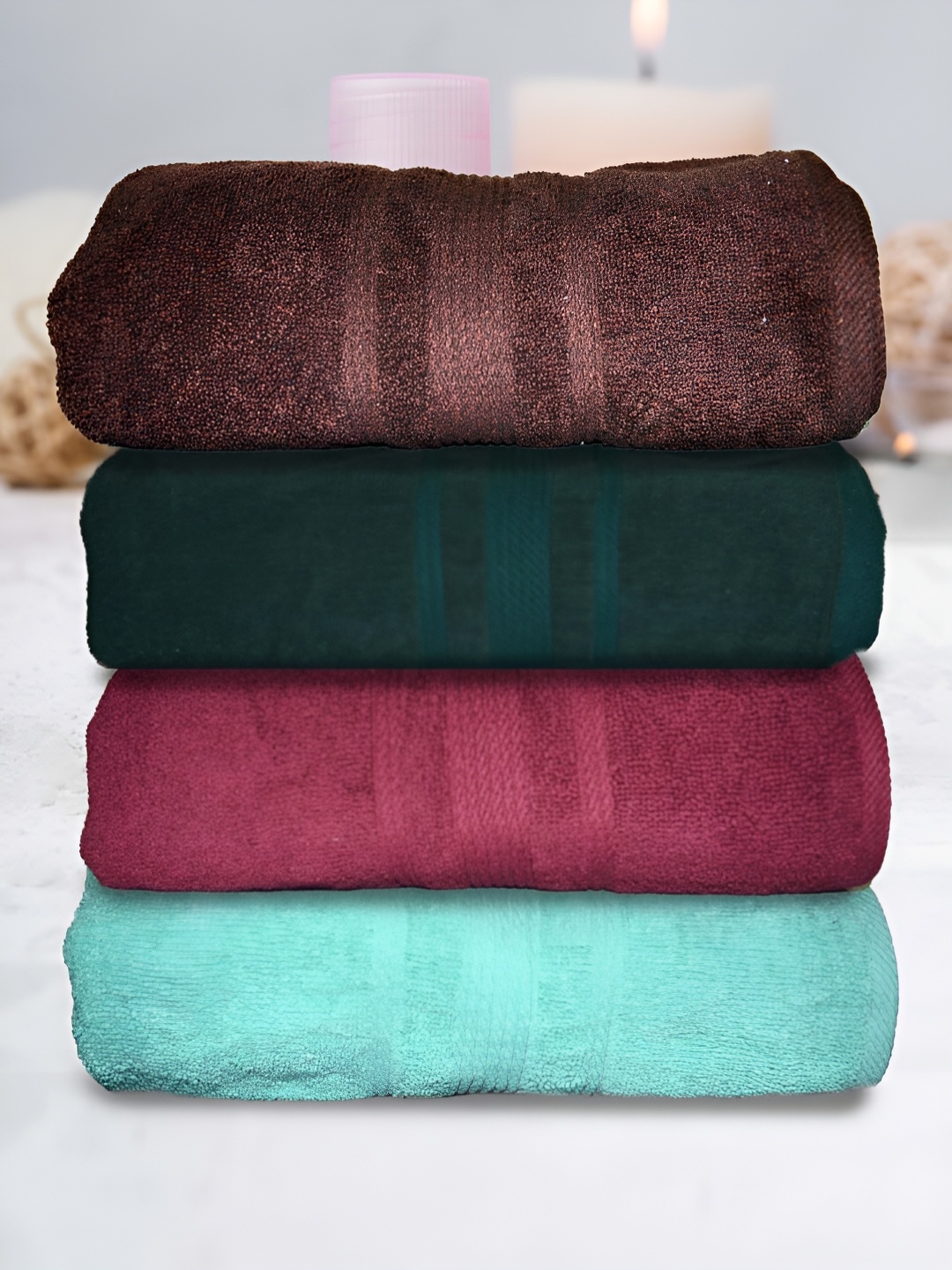

Athom Living Brown & Green 4 Pieces Terry Cotton 500 GSM Bath Towels