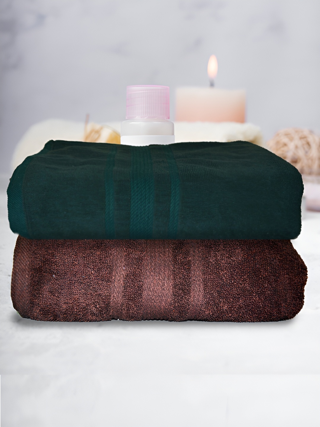 

Athom Living Brown & Dark Green 2 Pieces Terry Cotton 500 GSM Bath Towels