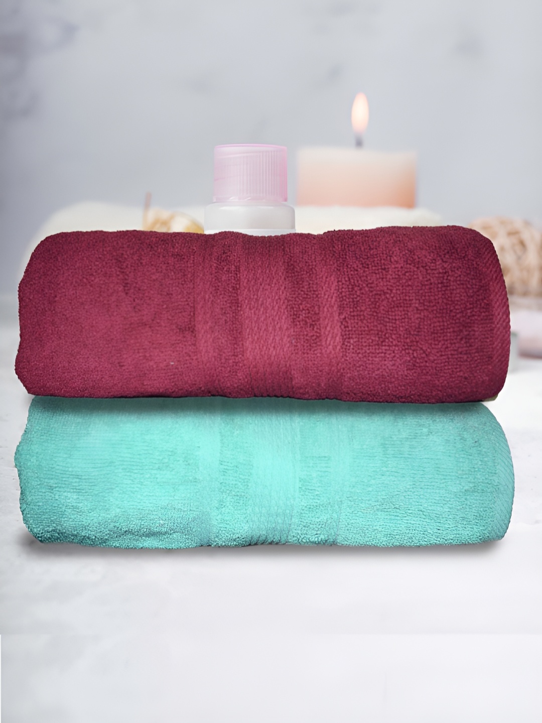 

Athom Living Sea Green & Maroon 2 Pieces Terry Cotton 500 GSM Bath Towels