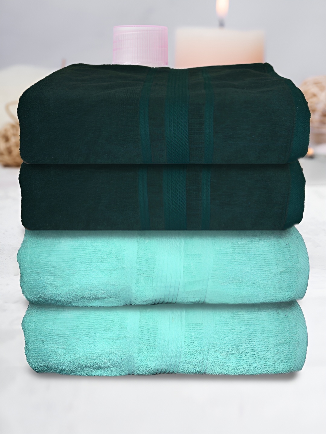

Athom Living Green & Sea Green 4 Pieces Cotton 500 GSM Bath Towels
