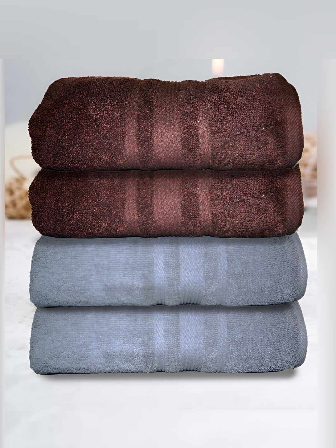 

Athom Living Grey & Brown 4 Pieces Cotton 500 GSM Bath Towels