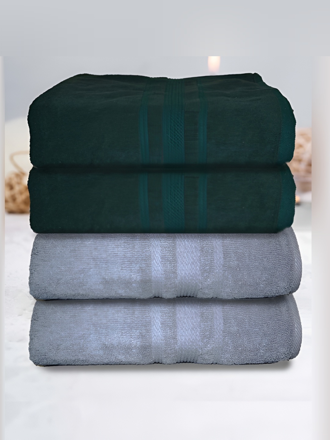 

Athom Living Green & Grey 4 Pieces Cotton 500 GSM Bath Towels