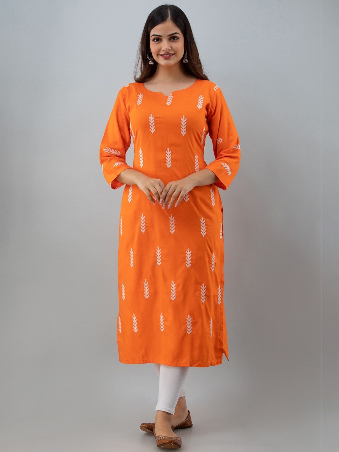 

BAESD Ethnic Motifs Embroidered Straight Kurta, Orange