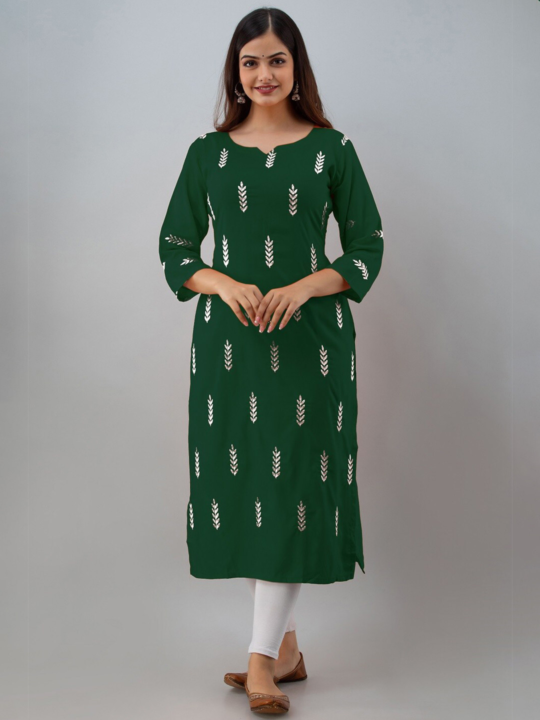

BAESD Floral Embroidered Notch Neck Straight Kurta, Green