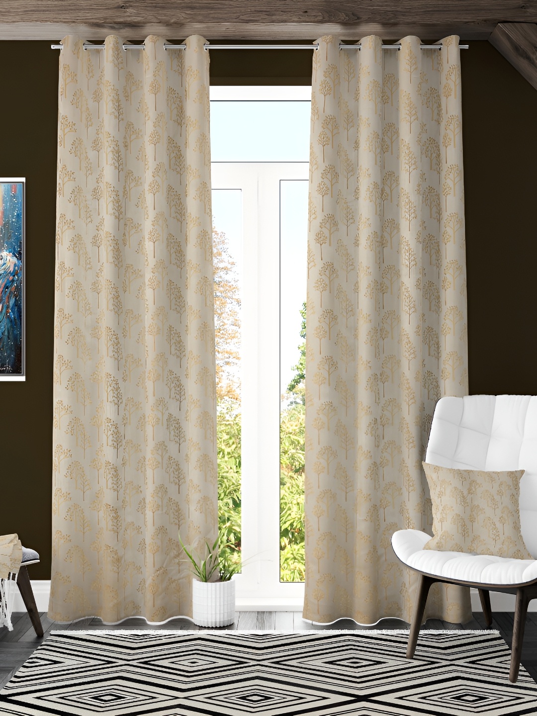

Galaxy Home Decor Beige Floral Room Darkening Long Door Curtain