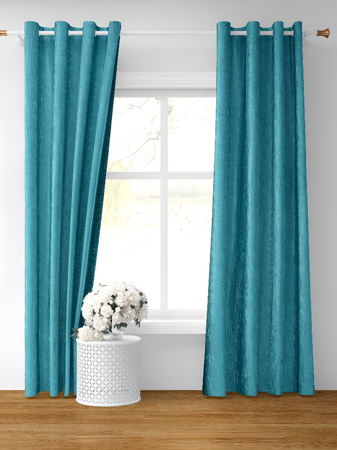 

Galaxy Home Decor Turquoise Blue Set of 3 Floral Room Darkening Long Door Curtain