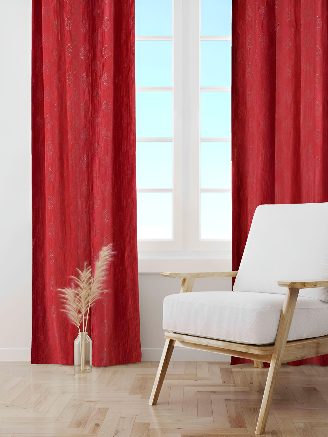 

Galaxy Home Decor Maroon Set of 3 Floral Room Darkening Long Door Curtain