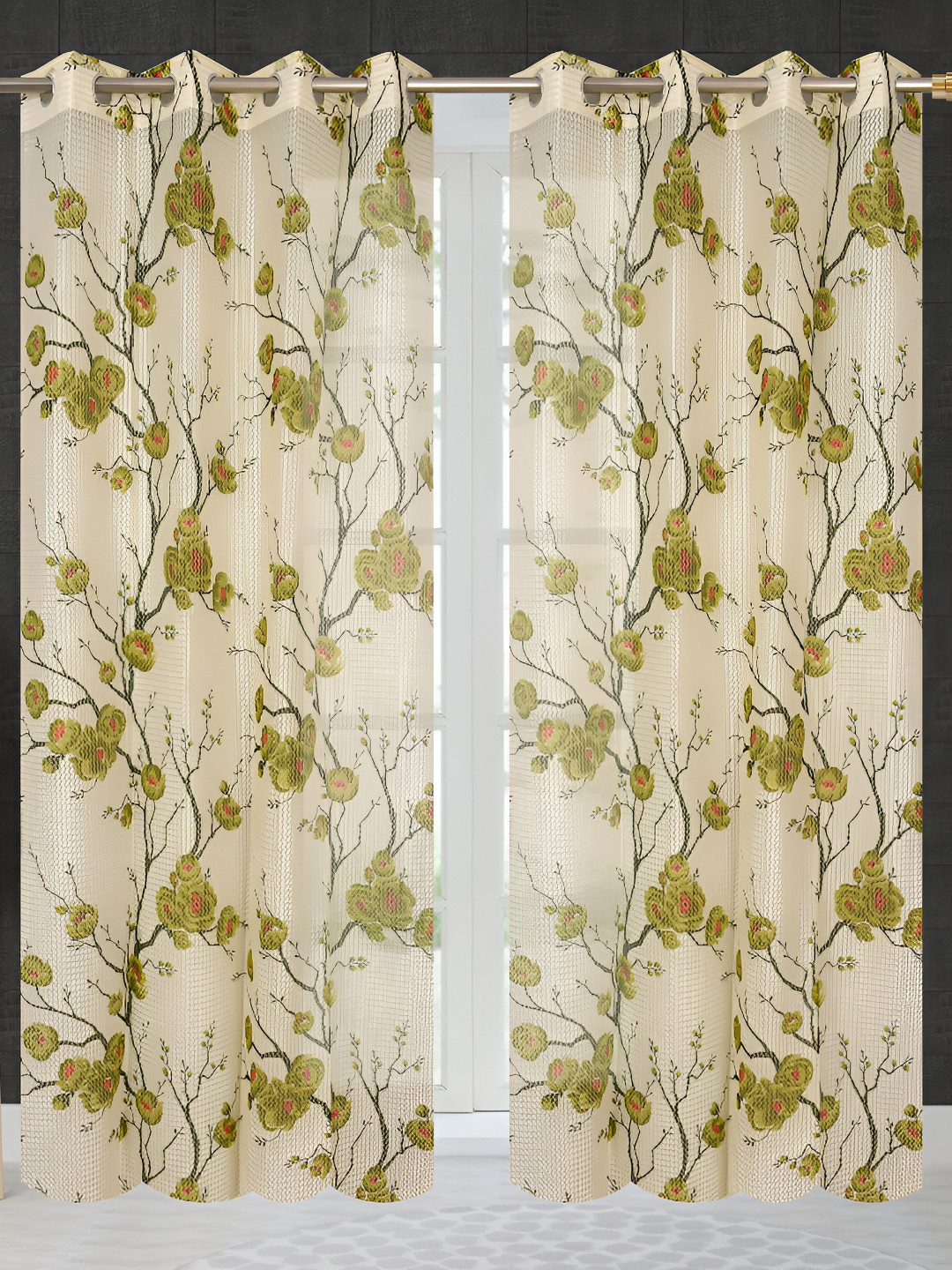 

Galaxy Home Decor Green & Rose Set of 3 Floral Room Darkening Door Curtain