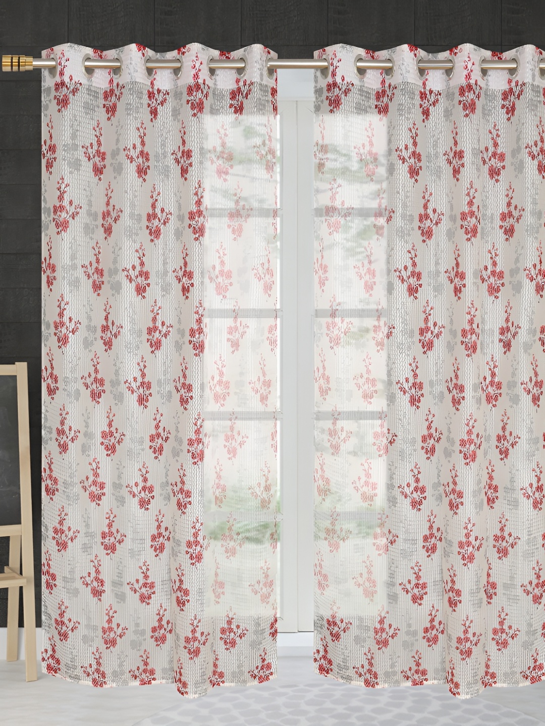 

Galaxy Home Decor Maroon Set of 3 Floral Room Darkening Long Door Curtain