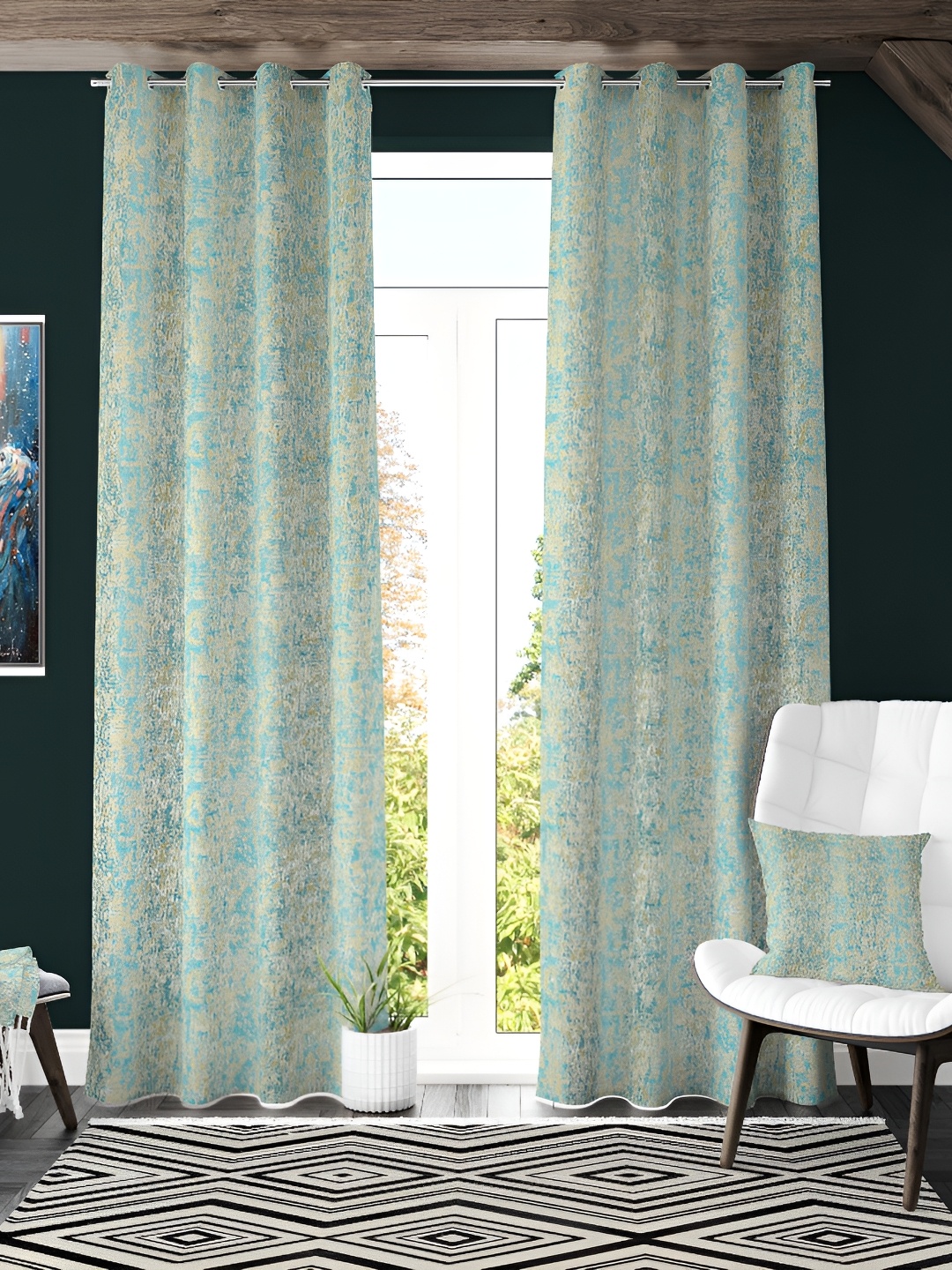 

Galaxy Home Decor Teal Set of 3 Floral Room Darkening Window Curtain