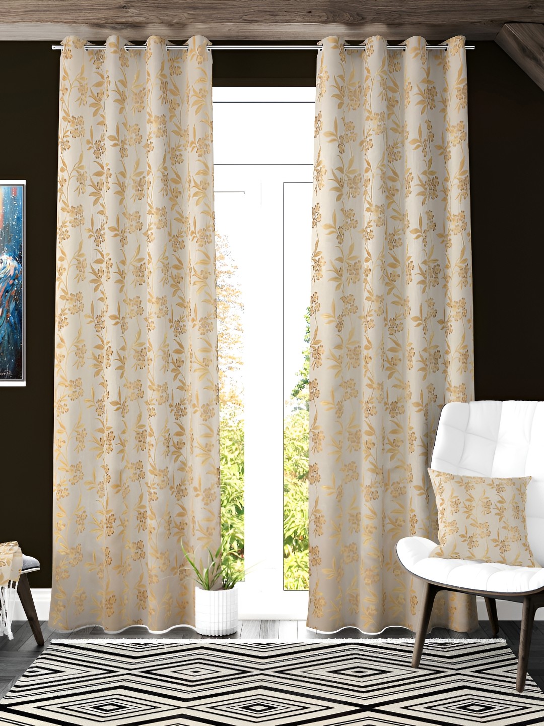 

Galaxy Home Decor Beige Floral Room Darkening Window Curtain