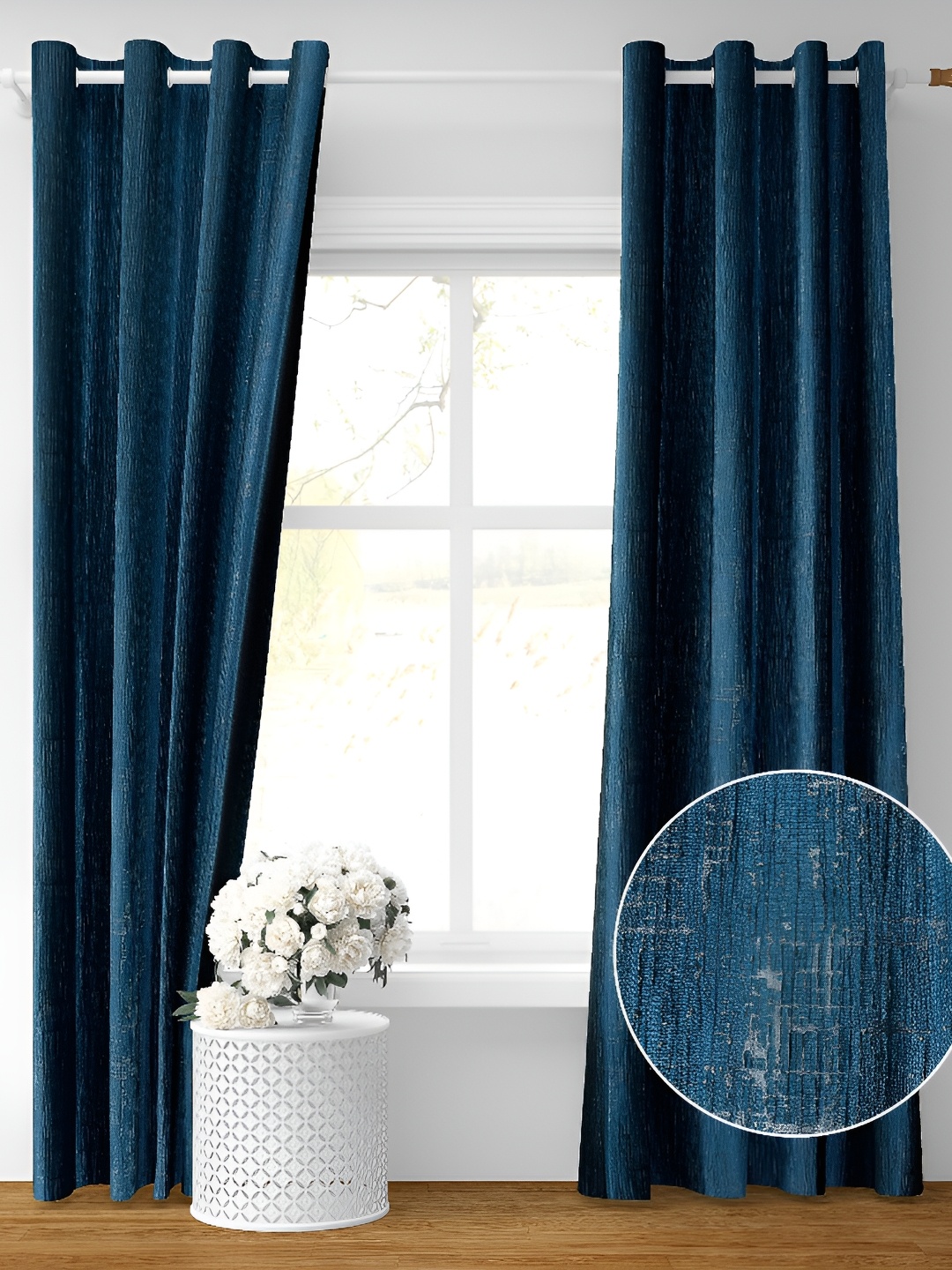 

Galaxy Home Decor Navy Blue Floral Room Darkening Window Curtain