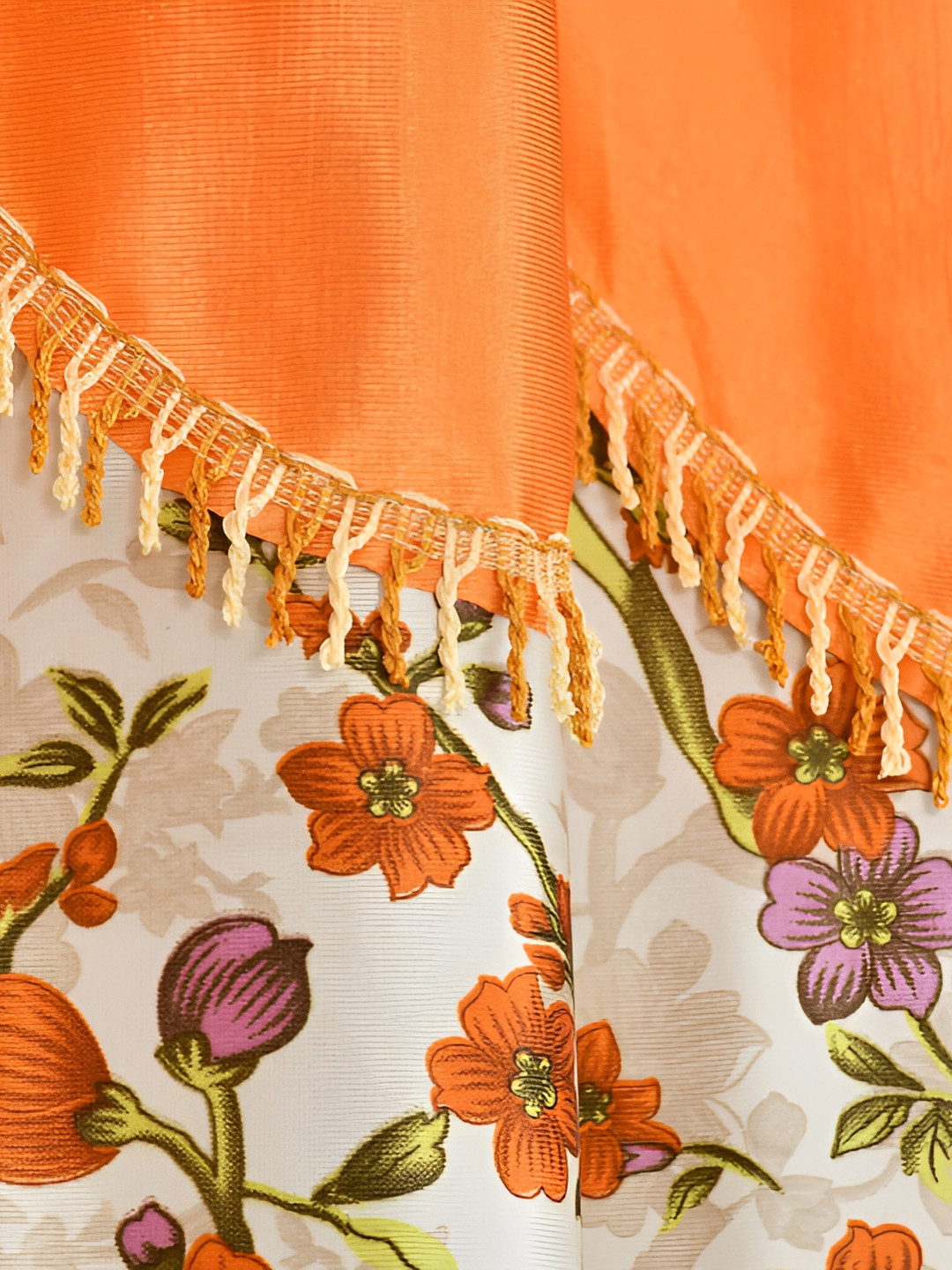 

Galaxy Home Decor Orange Set of 2 Floral Room Darkening Long Door Curtain