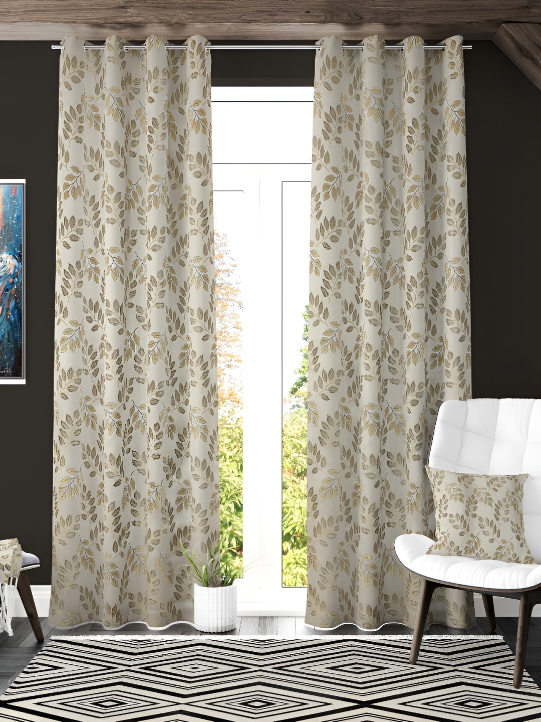 

Galaxy Home Decor Grey Floral Room Darkening Long Door Curtain