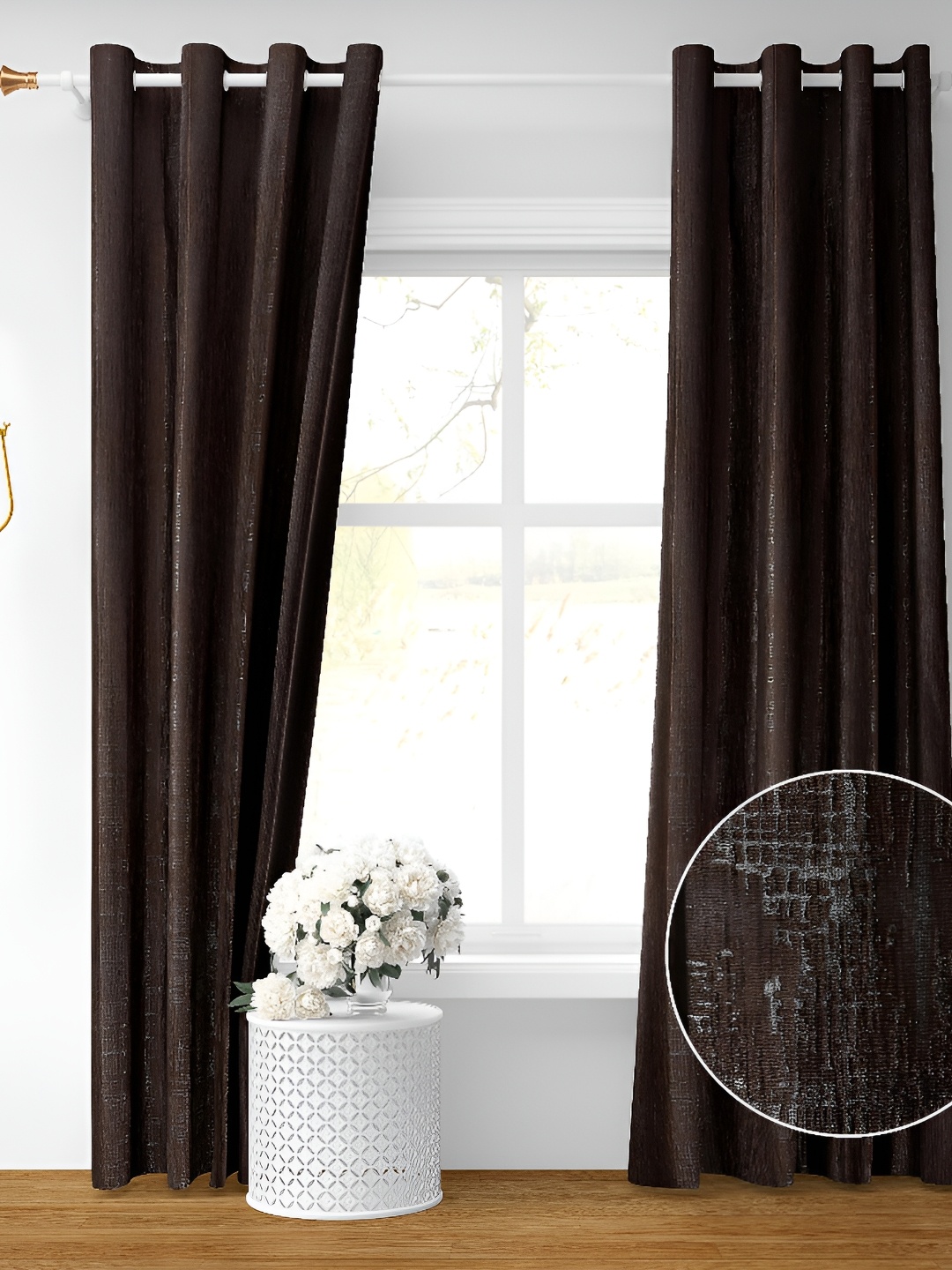 

Galaxy Home Decor Brown Set of 3 Floral Room Darkening Long Door Curtain
