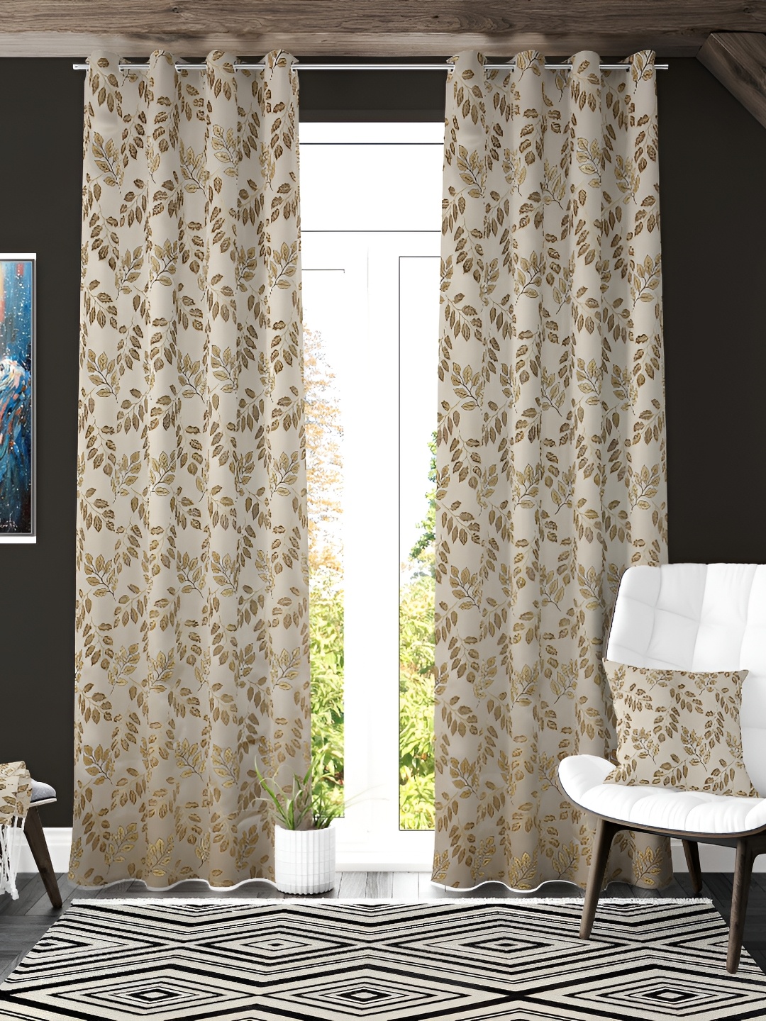 

Galaxy Home Decor Brown Set of 3 Floral Room Darkening Long Door Curtain
