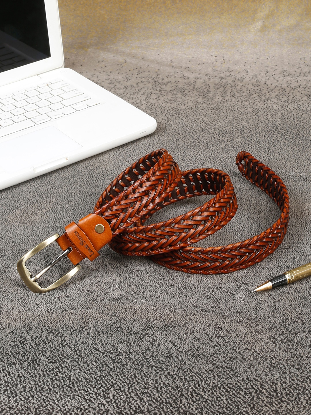 

LOUIS STITCH Men Braided Spanish Leather Belt, Tan