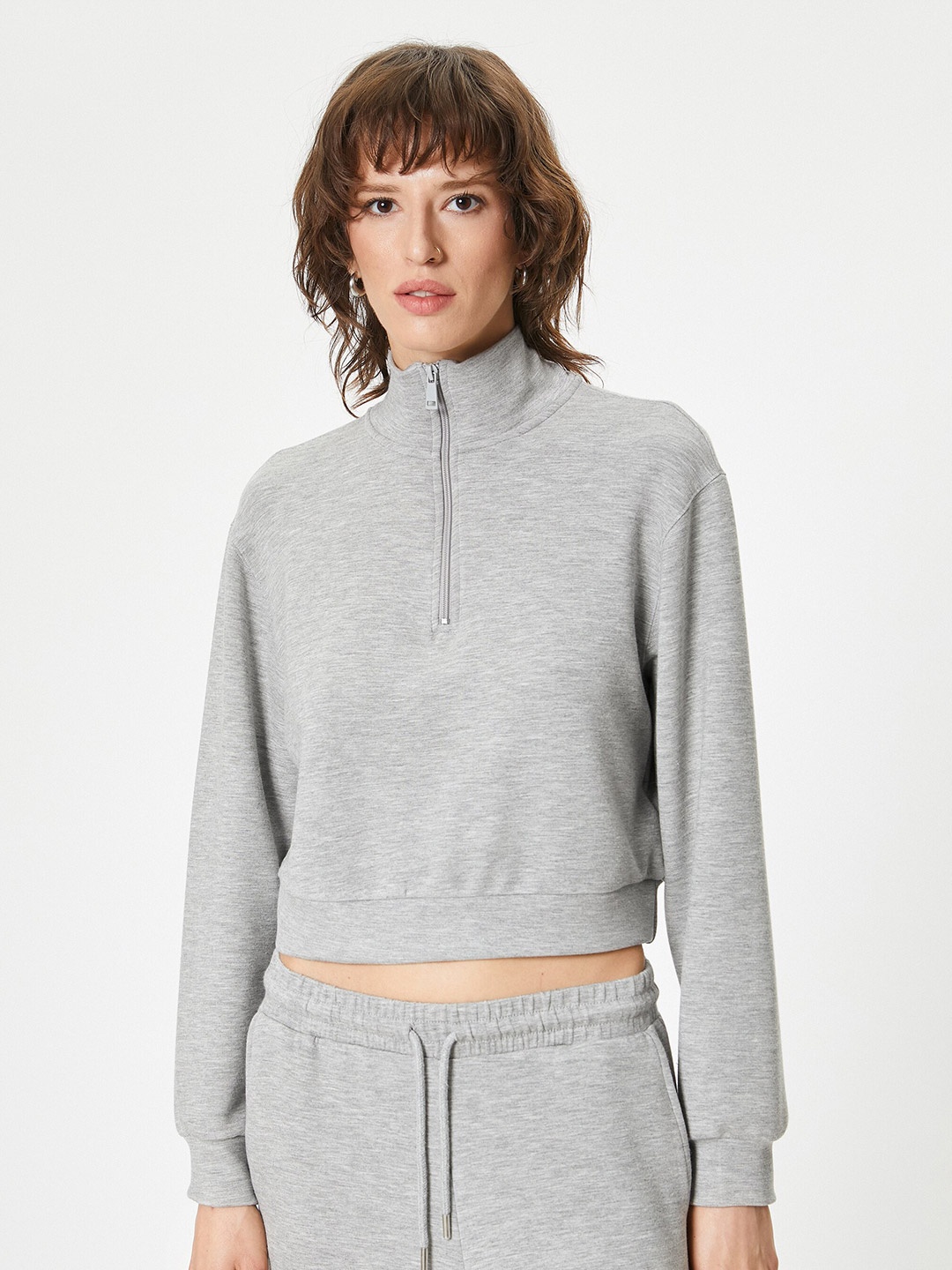 

Koton Mock Collar Crop Pullover, Grey