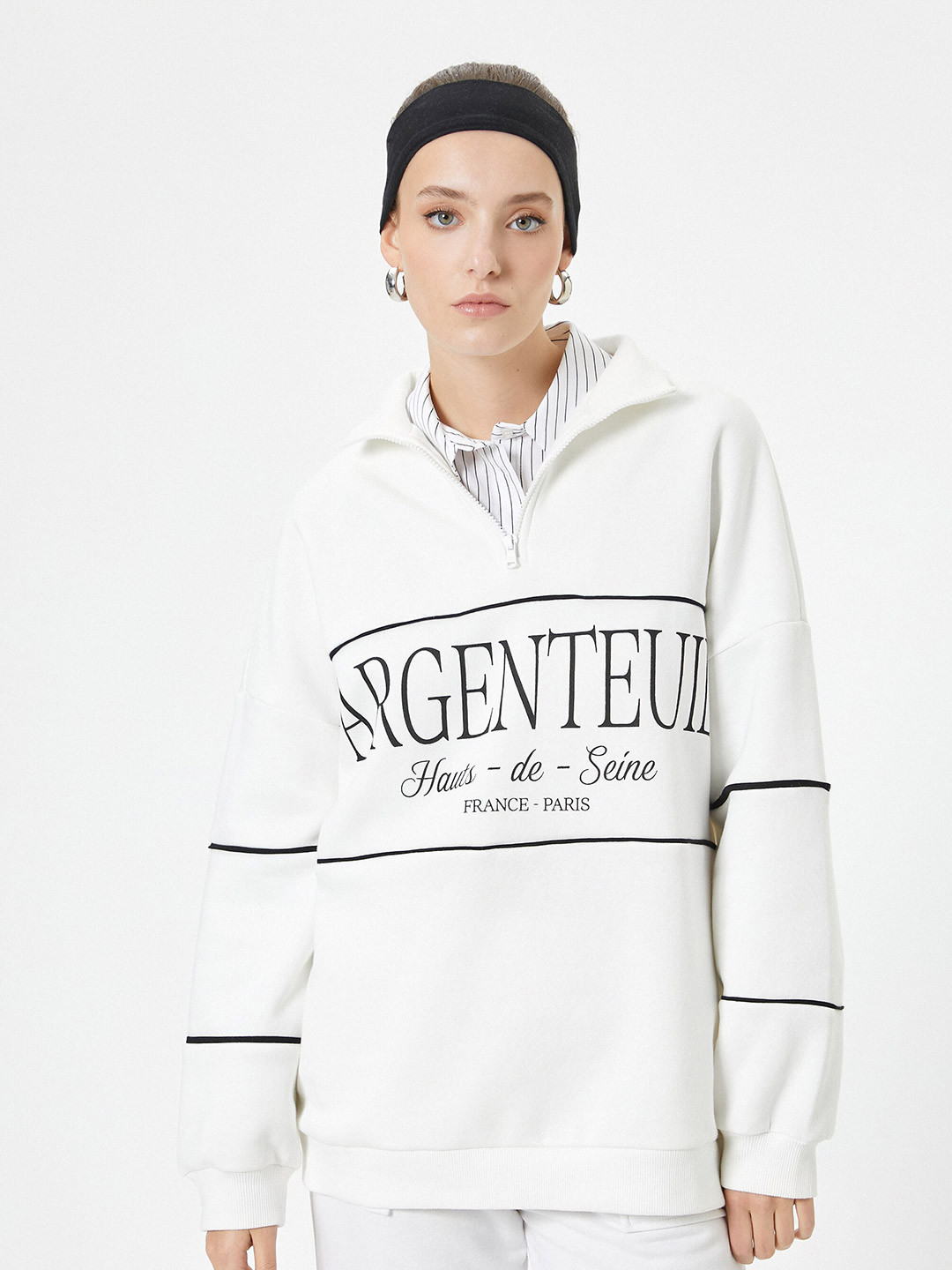 

Koton Typography Printed Mock Collar Pullover Sweatshirt, White