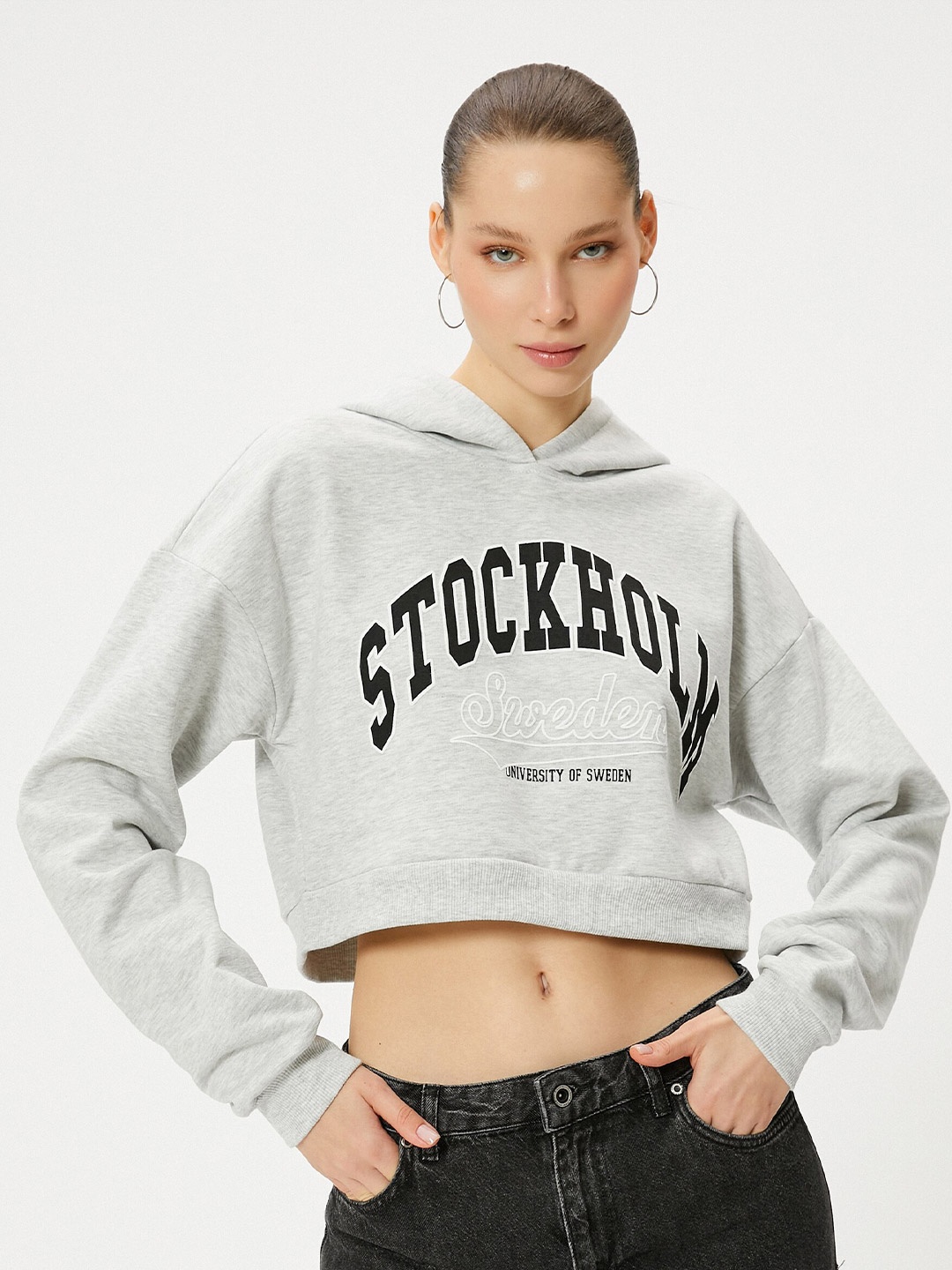 

Koton Typography Printed Cropped Pullover Sweatshirt, Grey