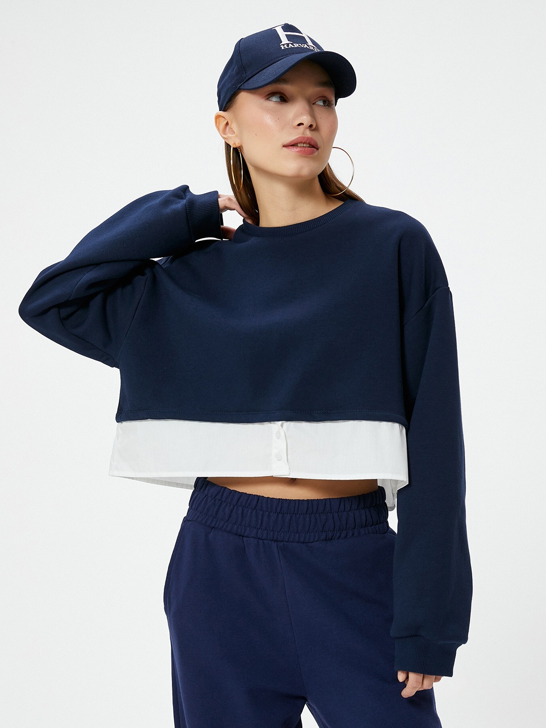 

Koton Colourblocked Cropped Pullover, Navy blue