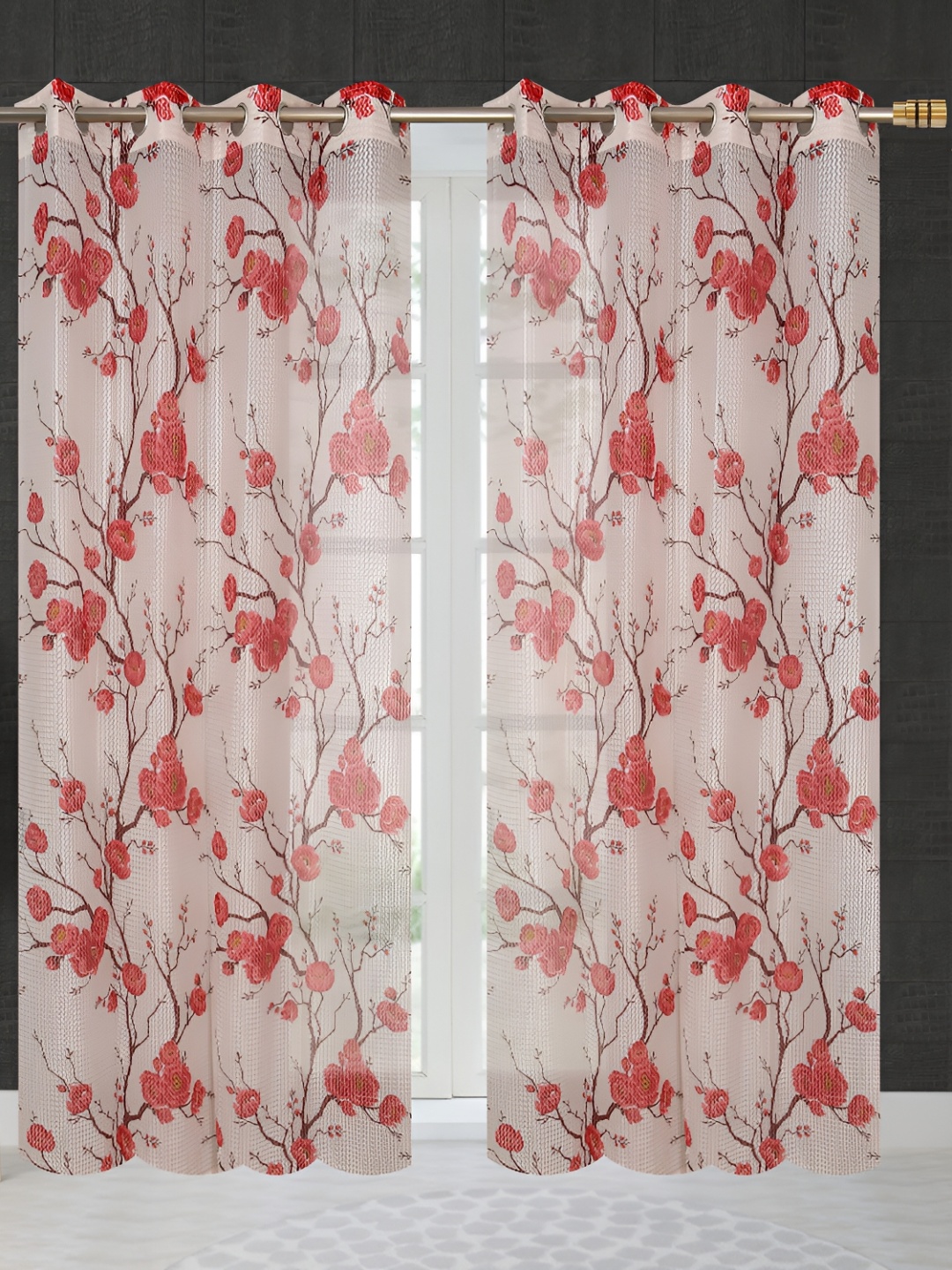 

Galaxy Home Decor Maroon Set of 2 Floral Room Darkening Window Curtain