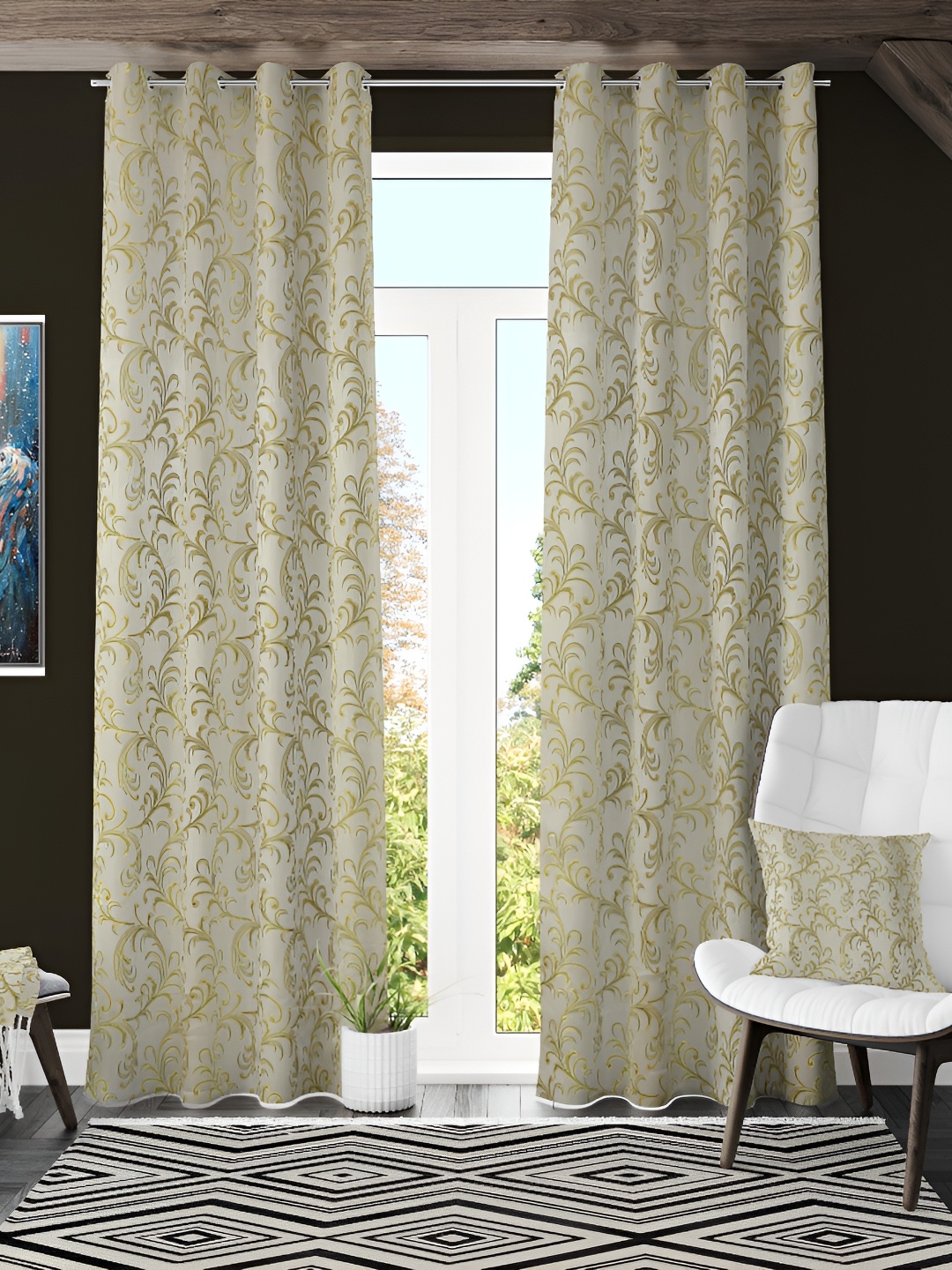 

Galaxy Home Decor Green Set of 2 Floral Room Darkening Long Door Curtain