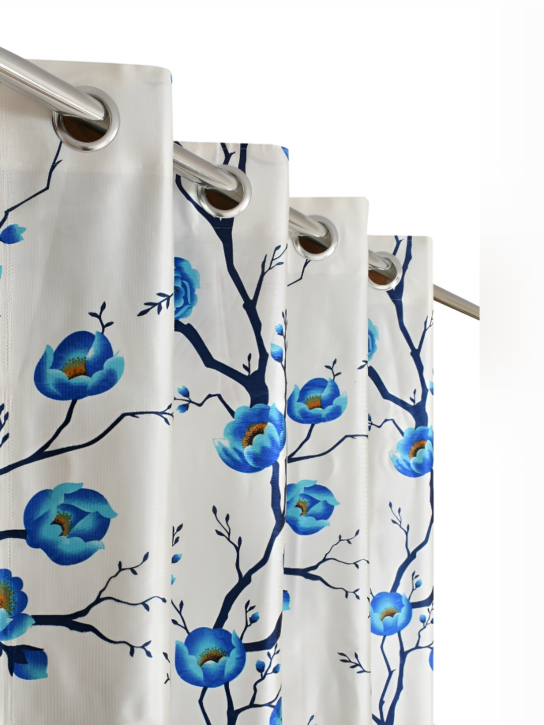 

Galaxy Home Decor Blue Set of 4 Floral Room Darkening Long Door Curtain