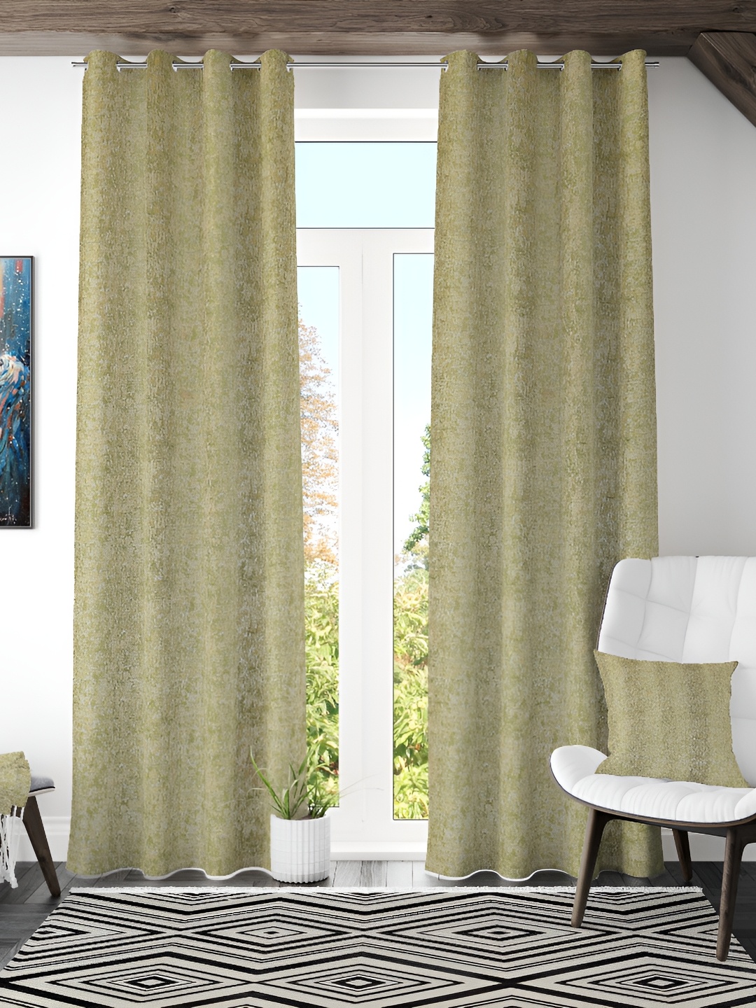 

Galaxy Home Decor Green Set of 2 Floral Room Darkening Long Door Curtain